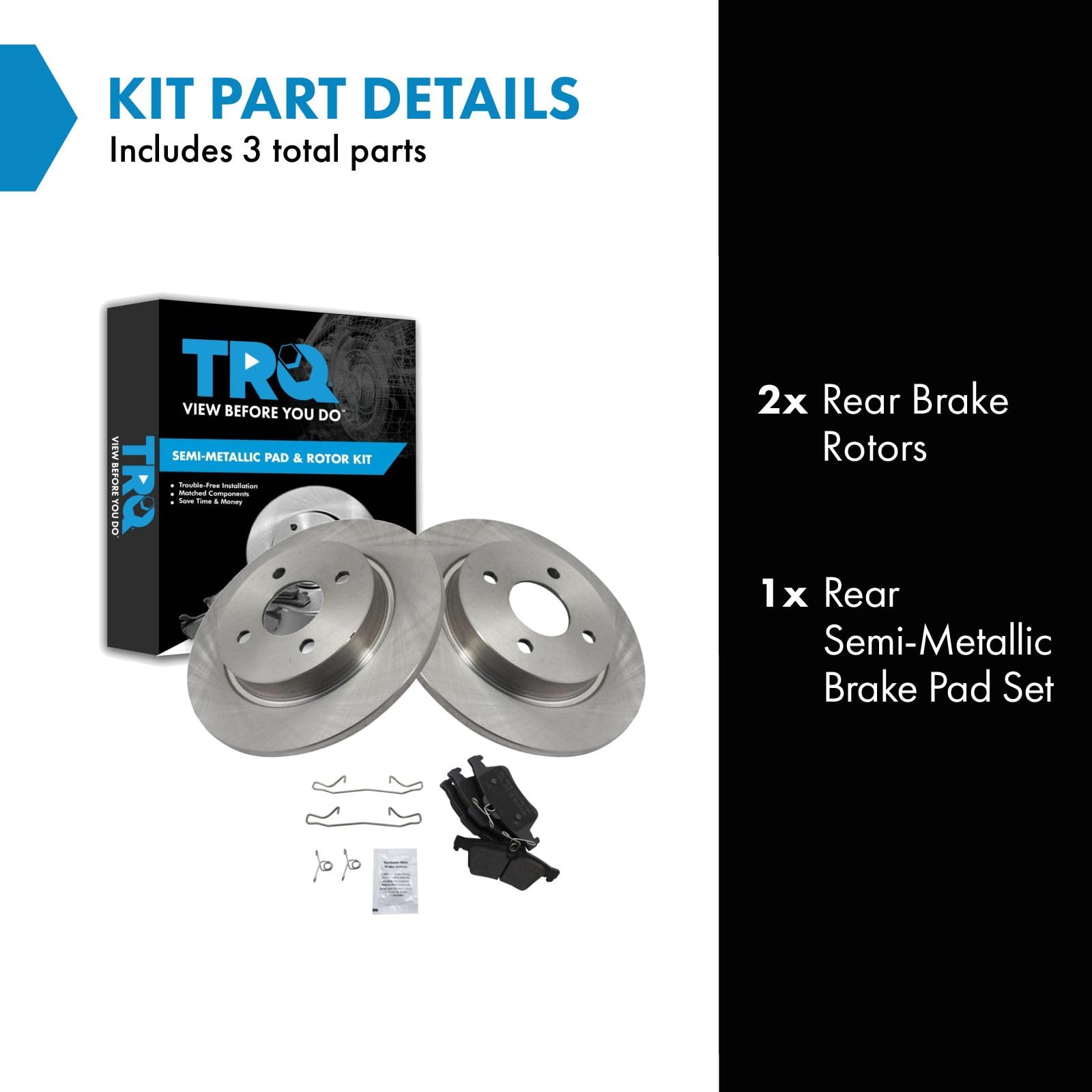 Trq Rear Brake Pad & Rotor Kit Brake Pads Brake Rotor Semi-Metallic Compatible With 2018-2019 Ford Ecosport
