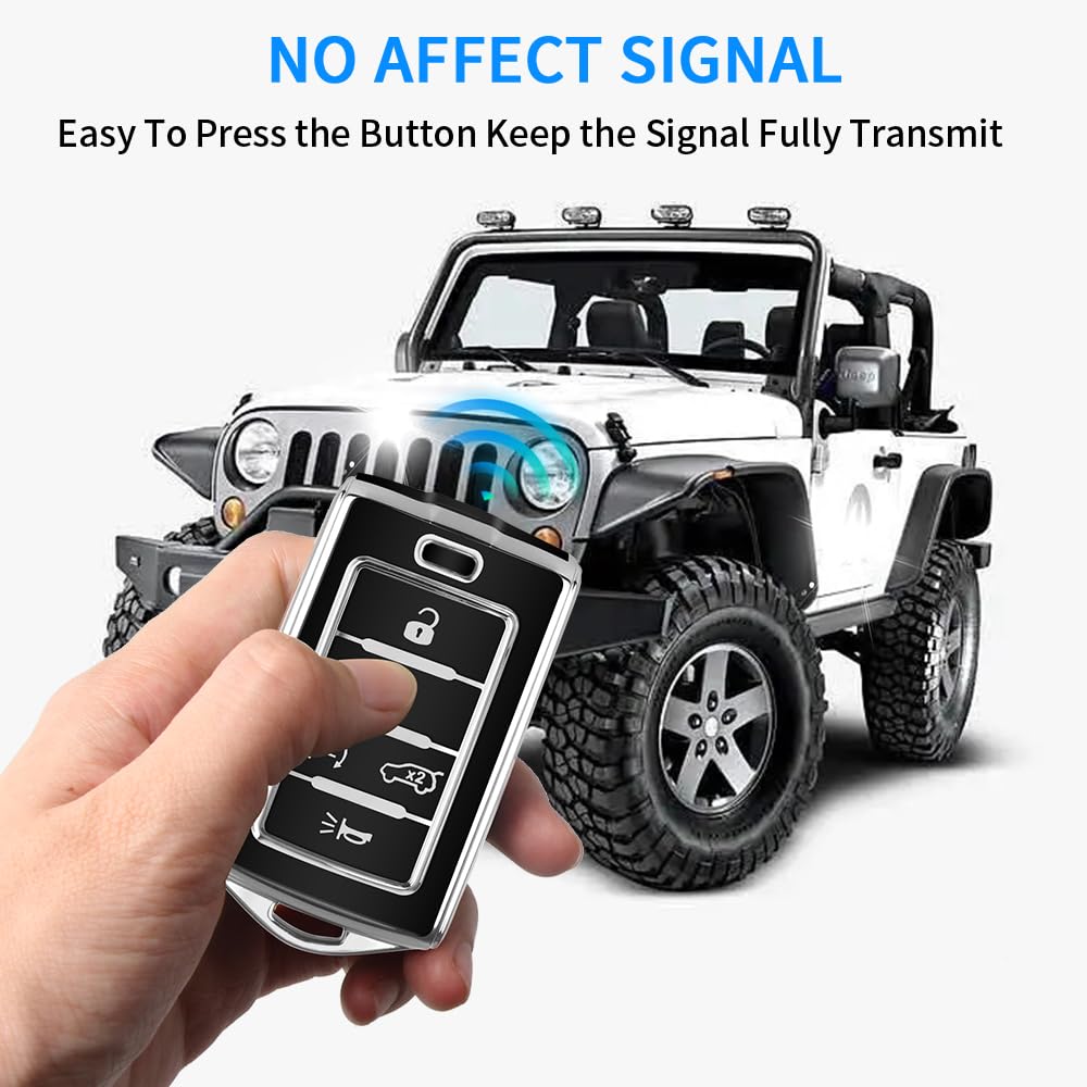 Mild East For Jeep Key Fob Cover With Keychain, Car Key Case Shell Protection 5 Buttons, Fit For Jeep Grand Cherokee Wagoneer Gr