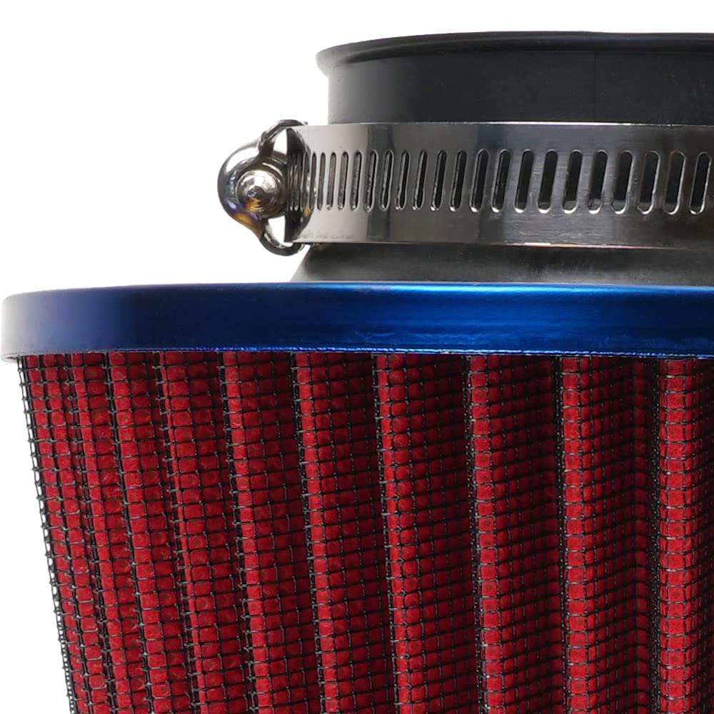 Cold Air Intake Filter, High Performance, Washable Filter, Clamp-On Replacement Air Filter, Flange Diameter 3Inch/76Mm Red