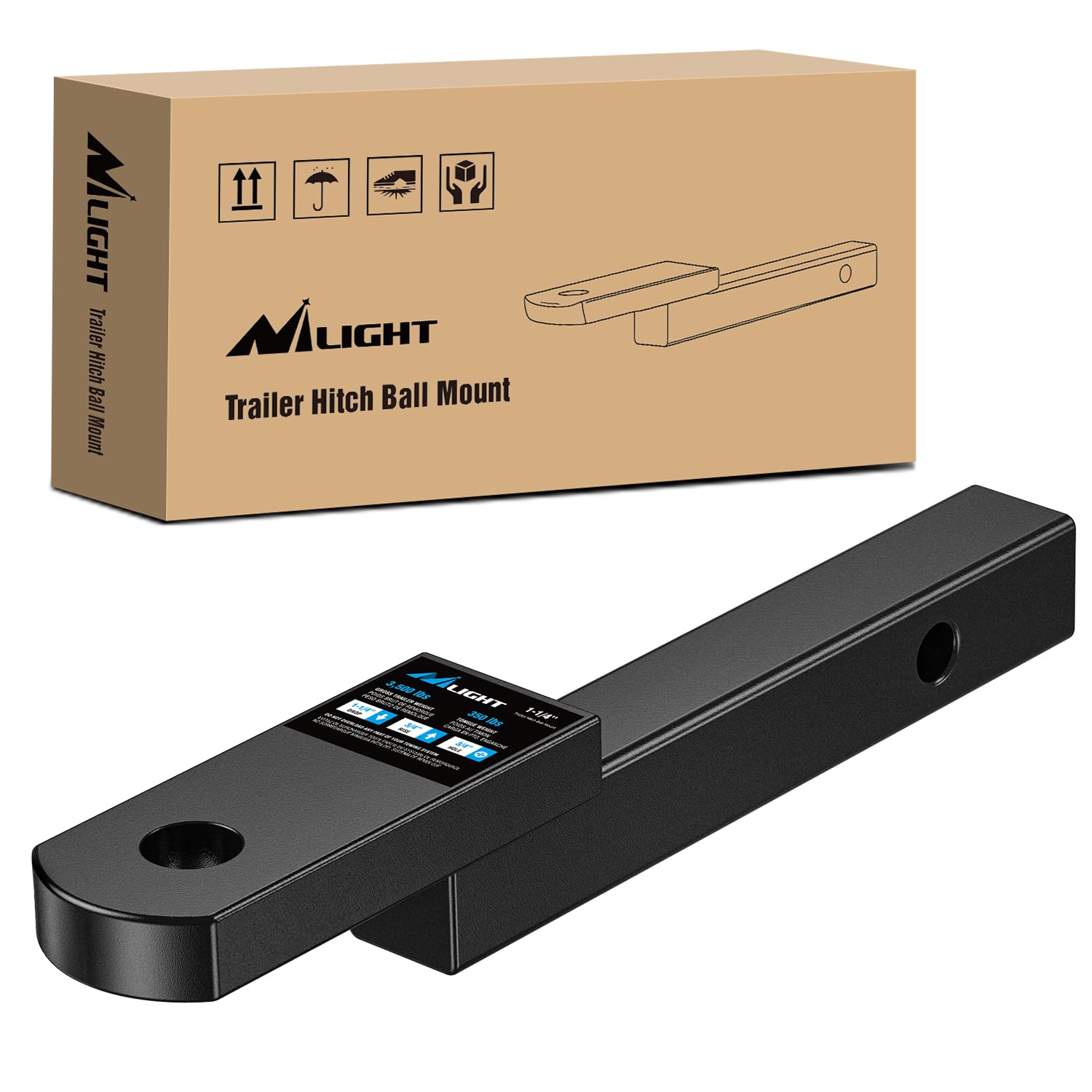 Nilight Trailer Hitch Mount Fits 1-1/4 Receiver Tubes 3500 lbs 3/4-Inch Hole 1-1/4 Drop 3/4 Rise Not Include Hitch pin
