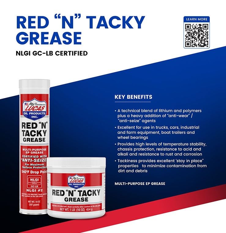 Lucas Oil 10005 Red N Tacky Grease - 14 Ounce Cartridge (Pack Of 10)