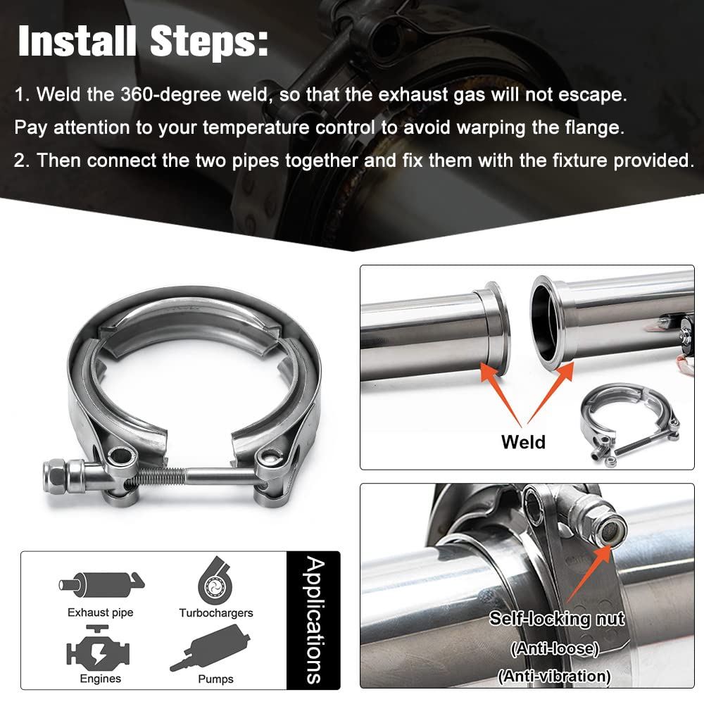 Ptnhz Universal Stainless Steel 2.0'' V Band Clamp For Turbo, Downpipes, Exhaust Systems(2.0''/2.5''/2.75''/3.0''/3.25''/3.5''/4