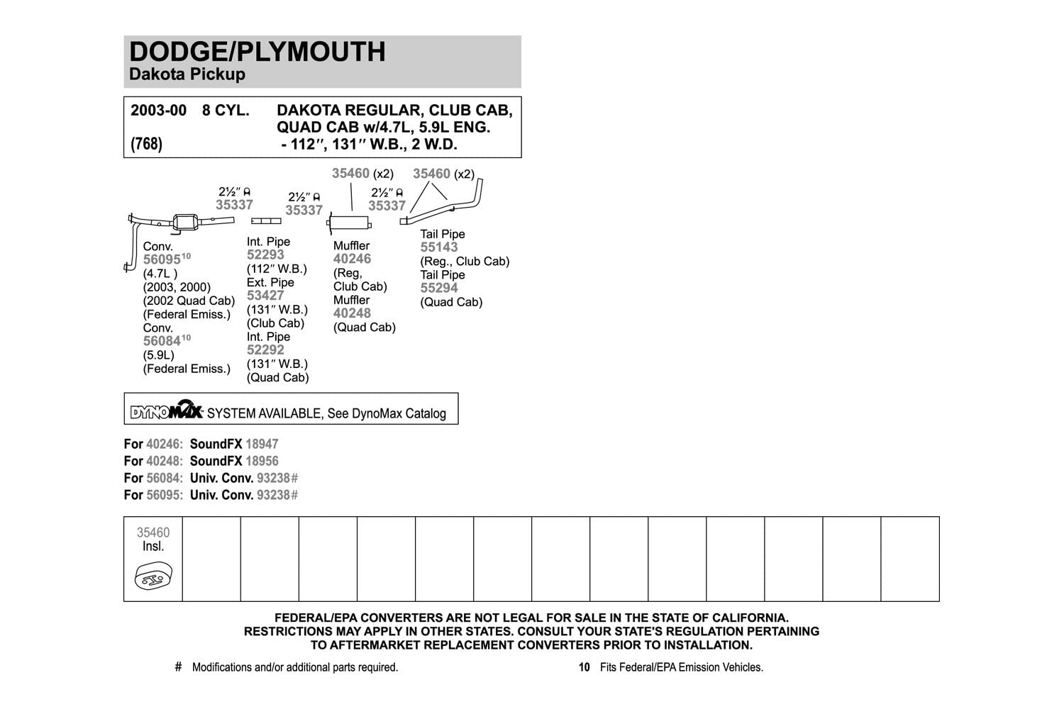 Walker 52292 Exhaust Pipe 2.5 Inlet (Id) 2.5 Outlet (Od) For Dodge Dakota