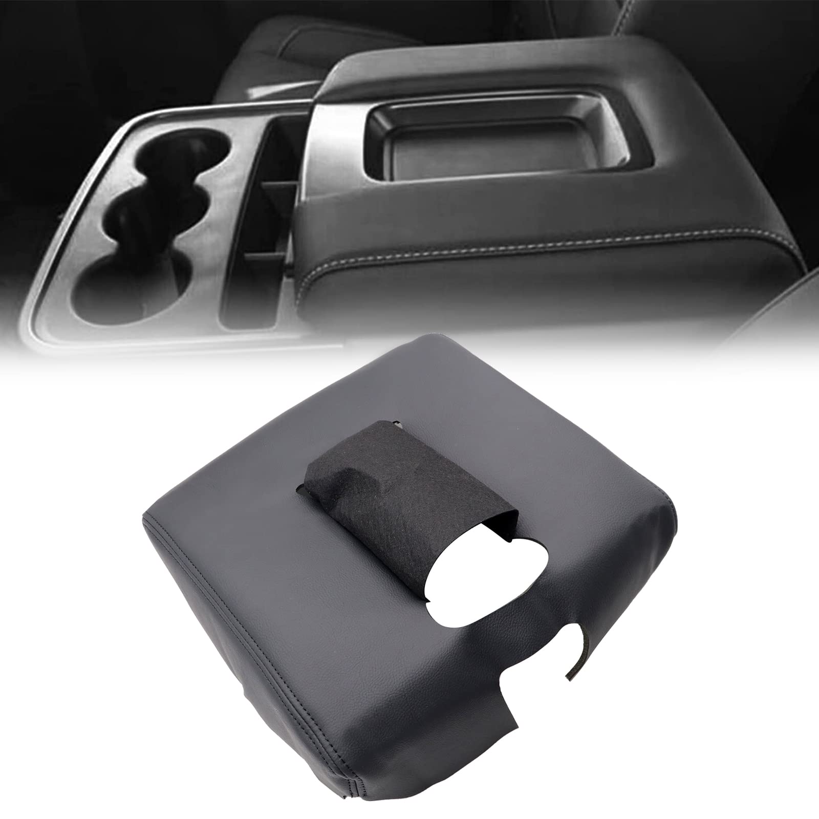 Secosautoparts Black Leather Center Console Leather Lid Armrest Cover Replacement Compatible With Chevy Silverado Gmc Sierra 2014 2015 2016 2017 2018 Black Made By Quality Automotive Pvc Leather