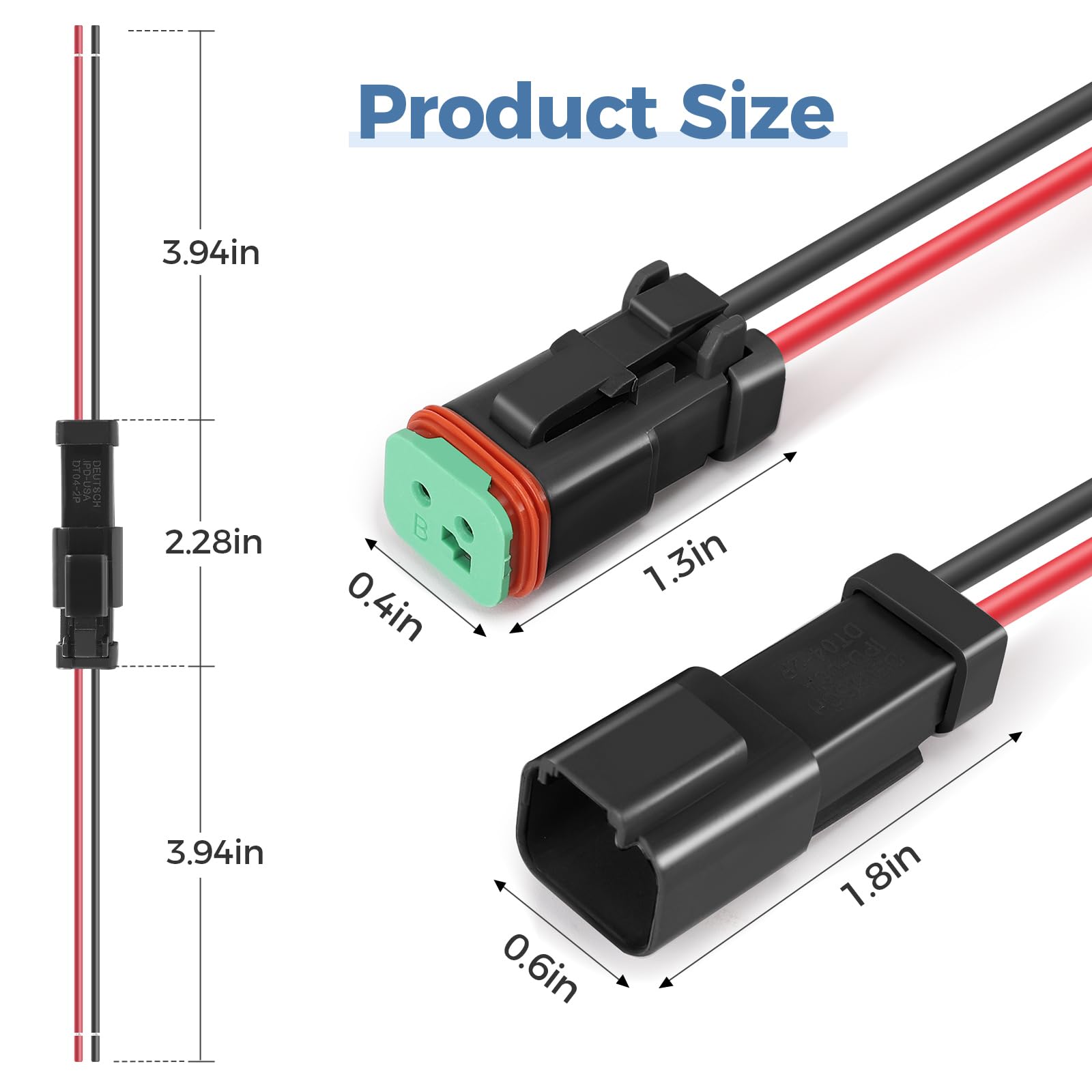 6 Kit Deutsch DT 2 pin Black Male Female Wiring Harness Deutsch Pigtail 2 Wire Way Waterproof Automotive Electrical Connector 16