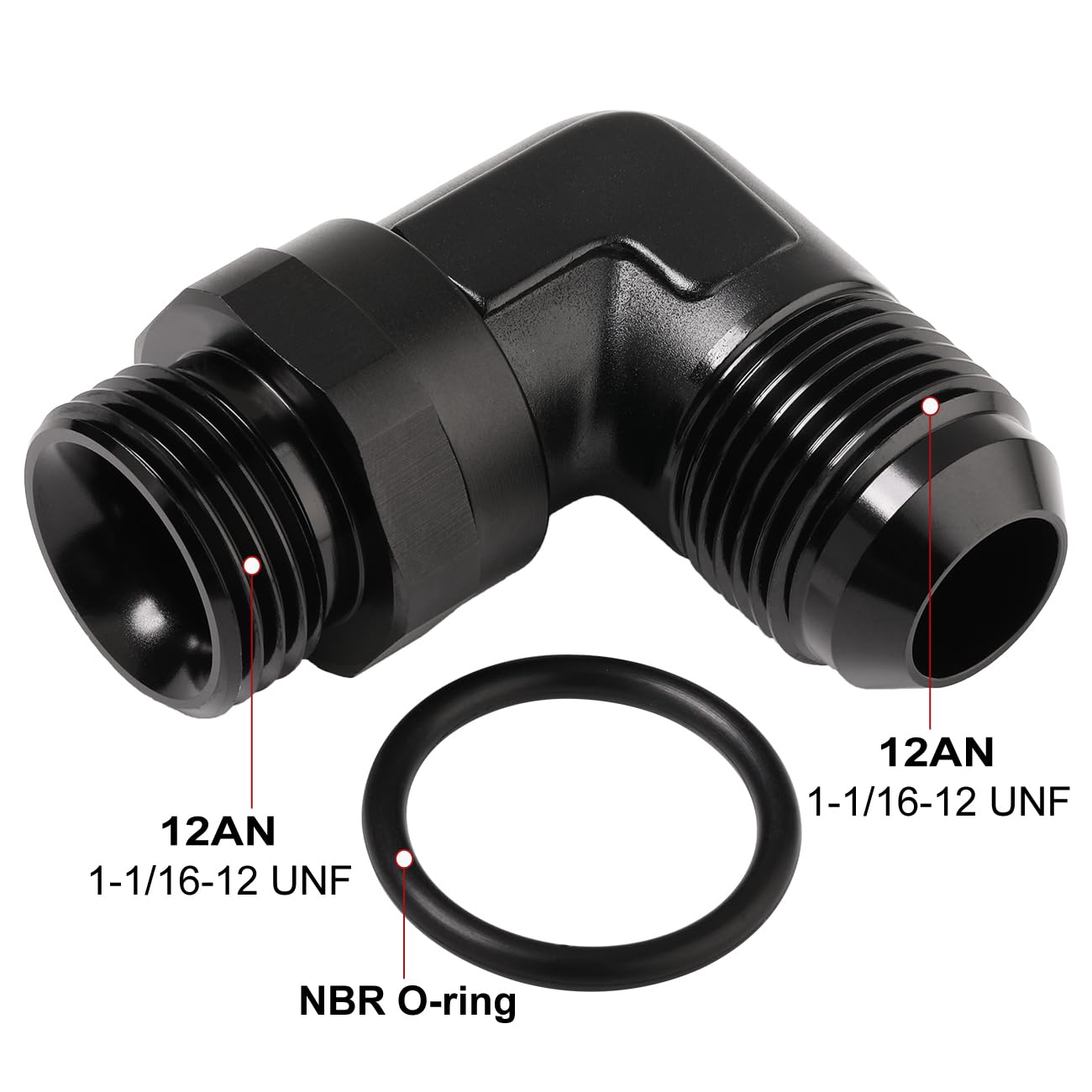 Podavelle 12An Male Flare To 12An -12 Orb O-Ring Boss 90 Degree Swivel Fitting Adapter Aluminum Black