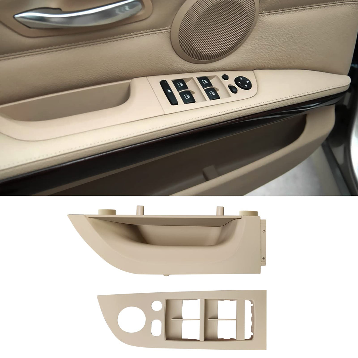 Jaronx Compatible With Bmw 3 Series E90/E91 Driver Side Door Handle 2004-2007, Window Switch Panel Cover Door Pull Handle Driver