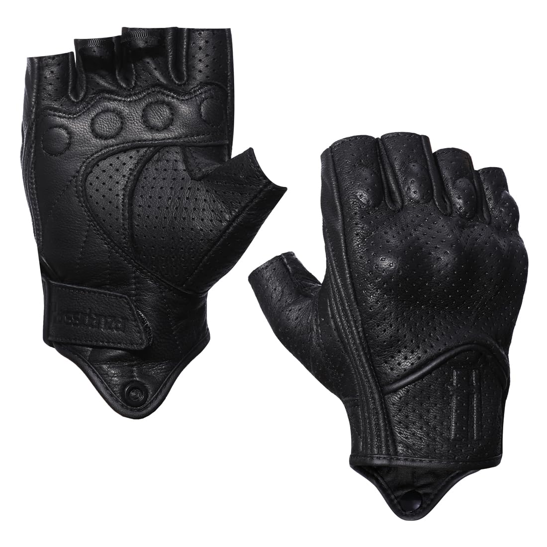 Harssidanzar Men's Motorcycle Gloves Leather Perforated Motorbike Riding Driving Gloves CM044US, Black, Size Medium
