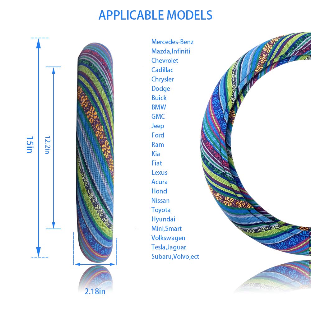 Lsauto Universal 15Inch Ethnic Style Baja Blanket Steering Wheel Cover With Coarse Flax Cloth And Sweat Absorption Anti Slip Car