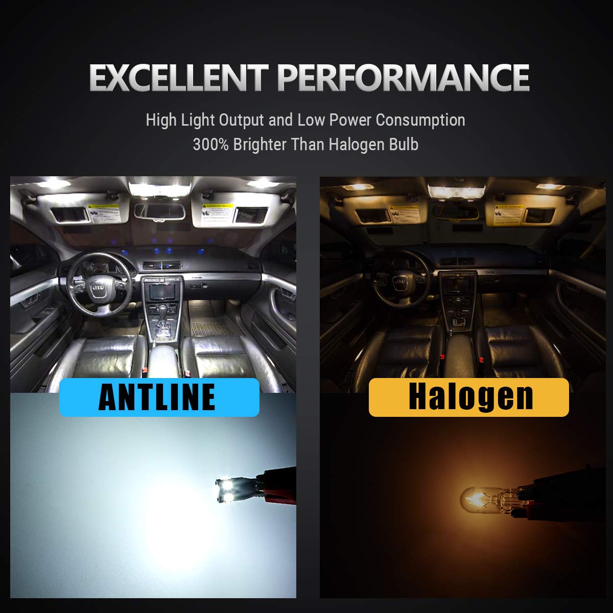 Antline 194 168 2825 W5W T10 Led Bulbs Xenon White, Ultra Bright Error Free 9-Smd 2835 Chipsets 6000K Replacement For Car Interior Dome Map Door Courtesy License Plate Lights (Pack Of 10)