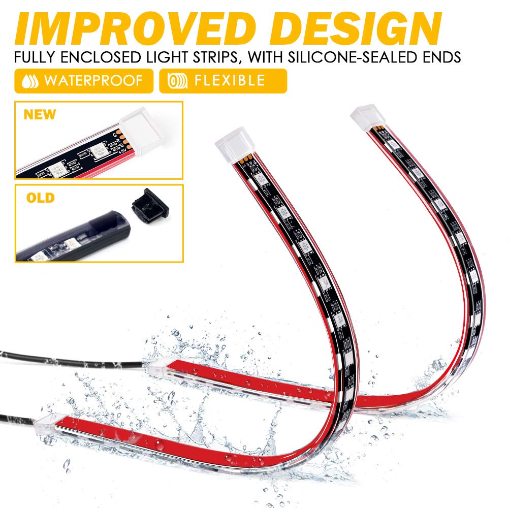 Xprite Rgb Led Car Interior Bluetooth Usb Light Strip, W/Wireless Remote And App Control,4 Pcs Under Dash Footwell Ambient Light