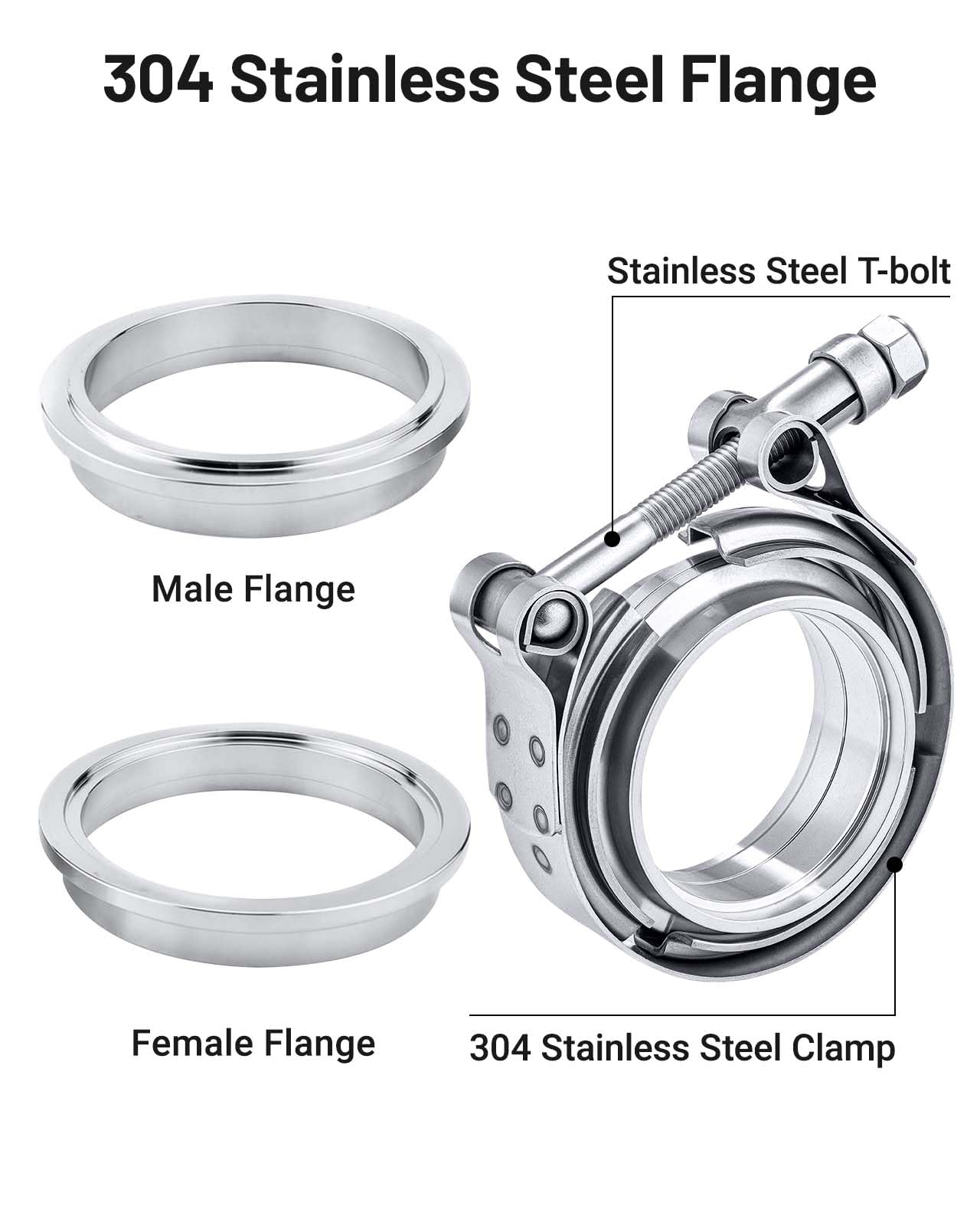 Evil Energy 2.25 Inch V Band Clamp With Flange Male Female Stainless Steel