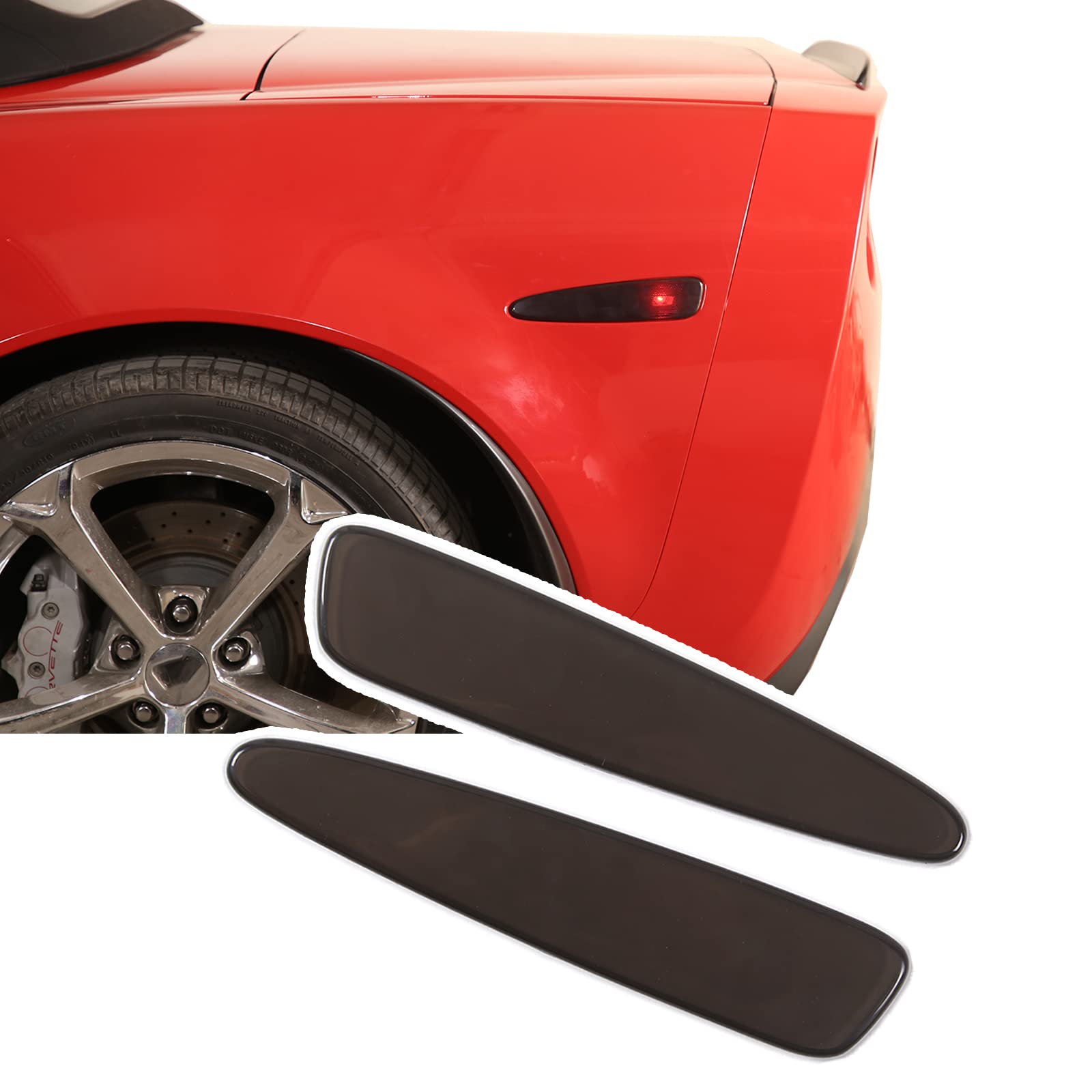 Llkuang Rear Bumper Side Reflector Light Strip Blackened Shell Sheet Compatible With Chevrolet Corvette C6 2005-2013,Smoked Black Reflective Strips Cover,2Pcs