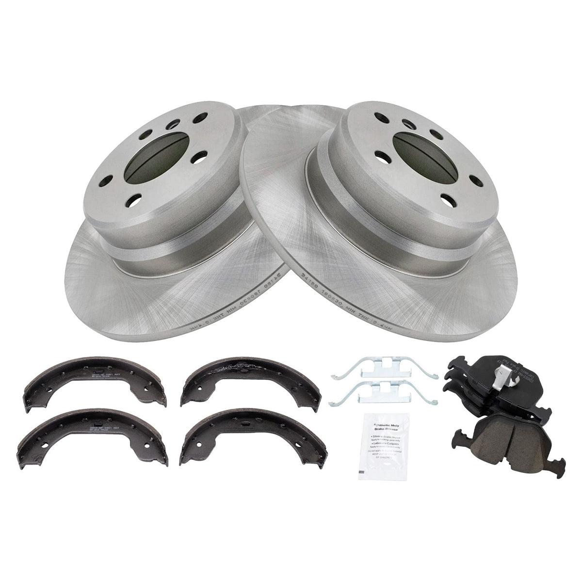 Trq Rear Brake Pad & Rotor Kit Brake Pads Brake Rotor Parking Brake Shoe Set Ceramic Compatible With 2000-2006 Bmw X5