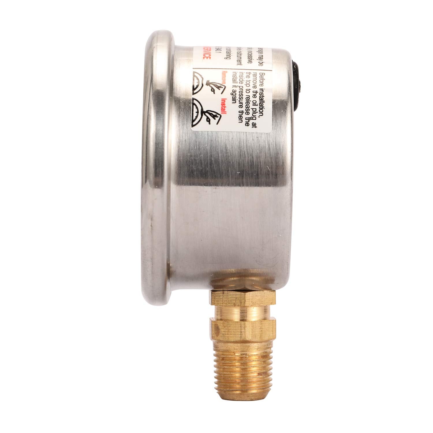 Measureman 1-1/2'' Dial Size, 304 Stainless Steel Case, Liquid Filled Fuel Pressure Gauge, 0-100Psi, +/-3-2-3%, 1/8'' Npt Center