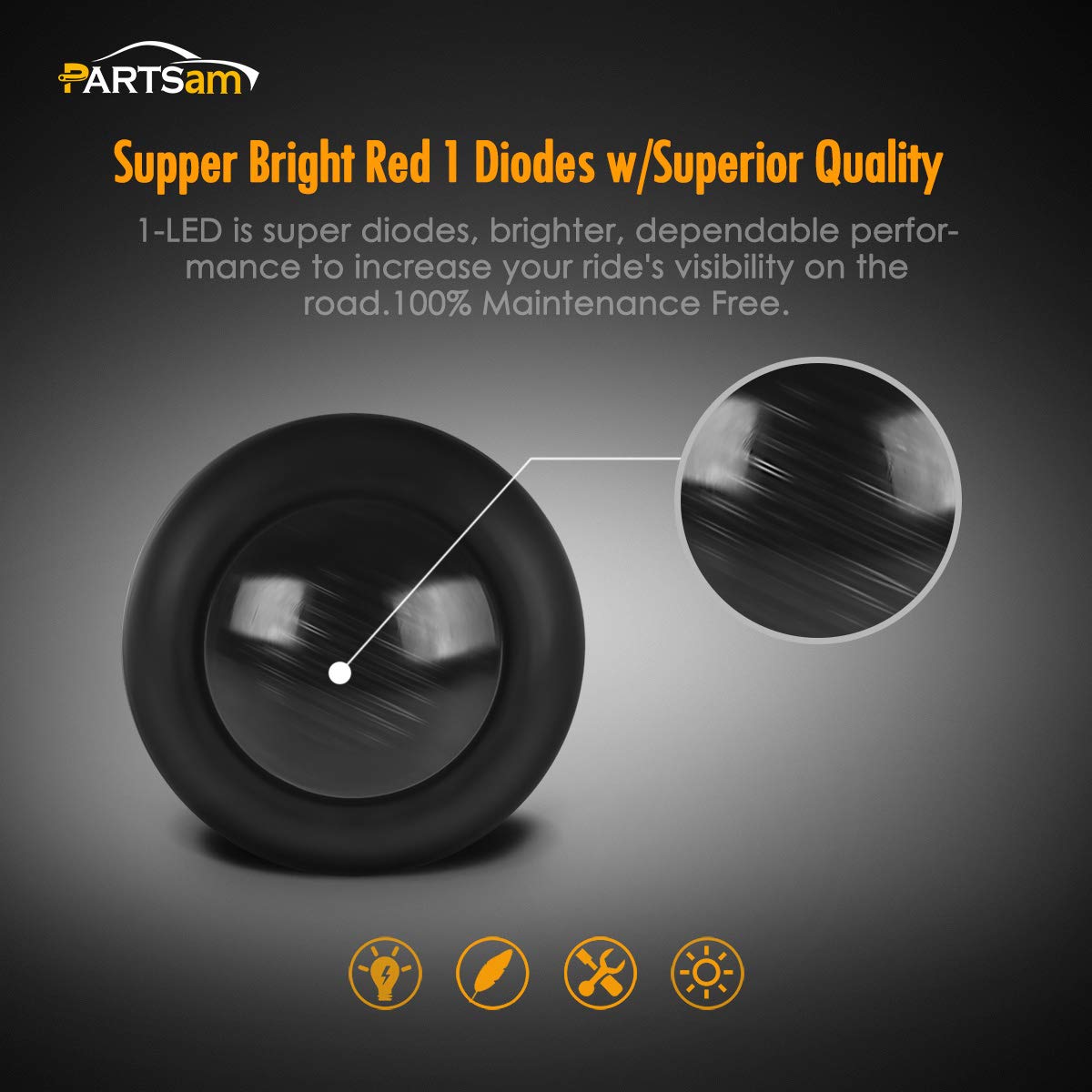 Partsam 2Pcs 3/4'' Smoke Lens Red Led Clearance Side Marker Bullet Light/Rubber Grommet For Rv Camper Truck Trailer Boat Car Pic