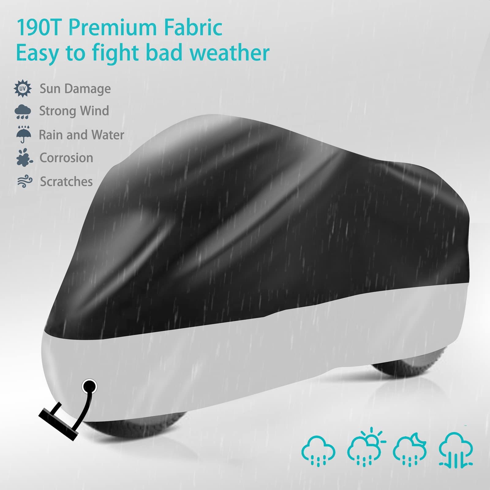 Motorcycle Cover,Motorbike Cover All Season Universal Weather Waterproof Sun Outdoor Protection With Lock-Holes & Storage Bag,Xxl Motorcycles Vehicle Cover