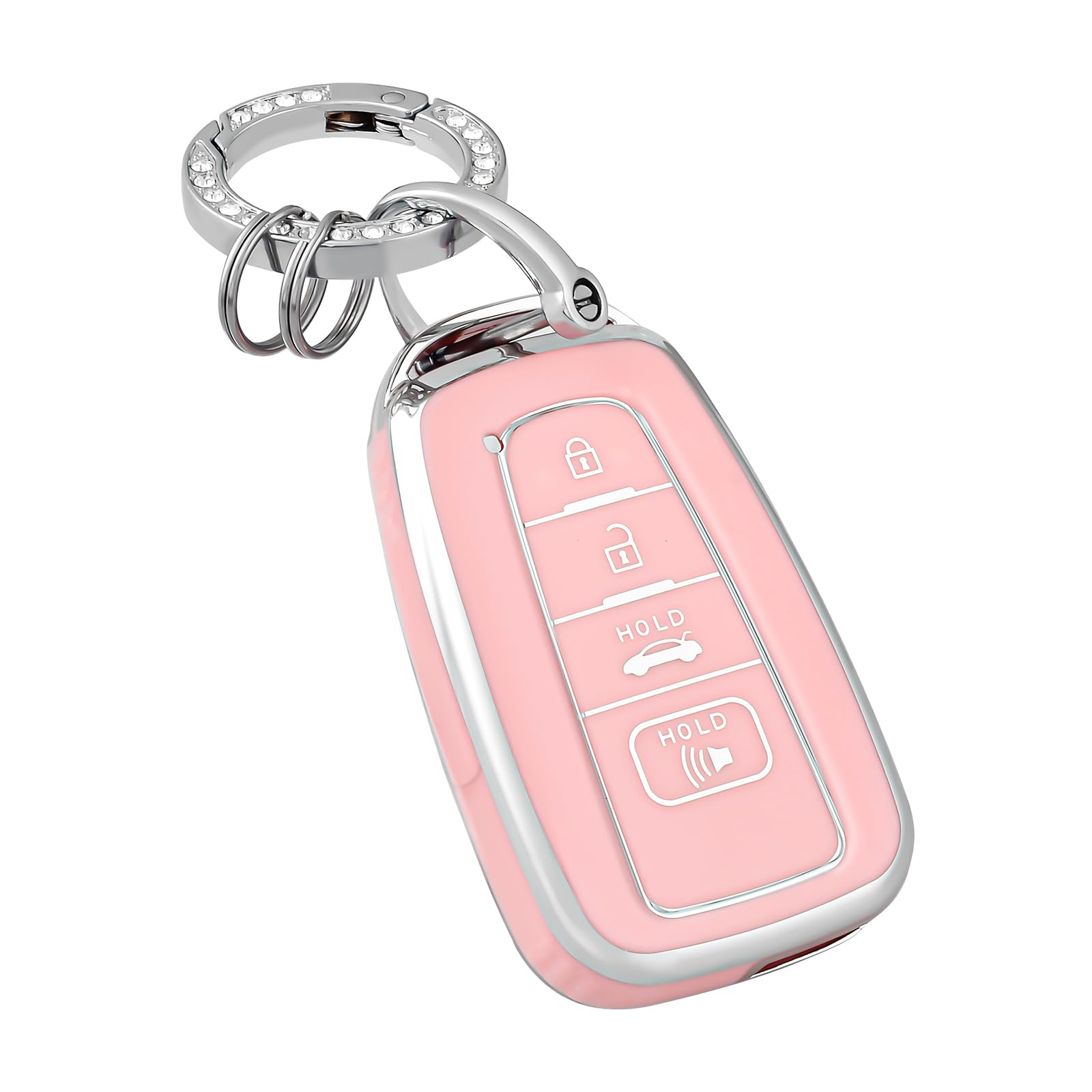 OFFCURVE Toyota Key Fob Cover with Keychain Case Holder for 2018-2022 RAV4 Camry Corolla Avalon C-HR Prius GT86 Highlander Smart