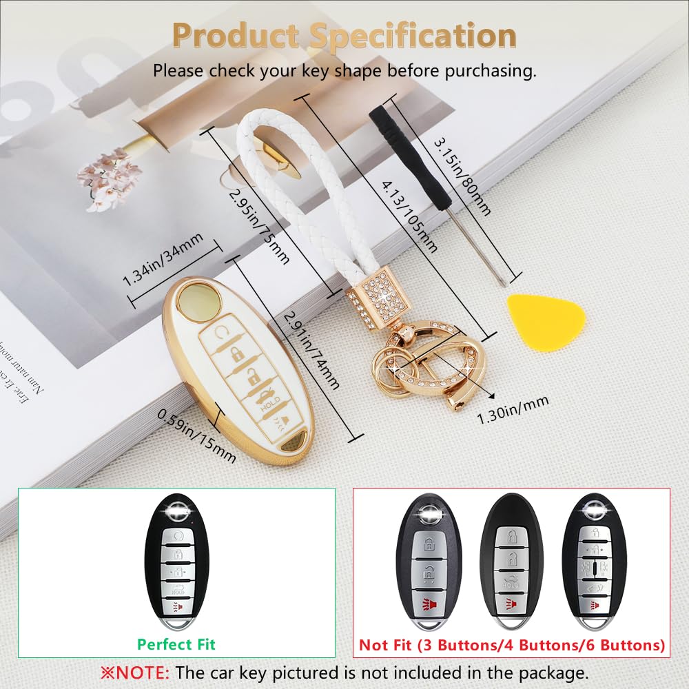 Pifoog Key Fob Cover For Nissan 5 Button Car Keys Case Shell Bling Keychain Accessories For Altima Rogue Pathfinder Sentra Maxim
