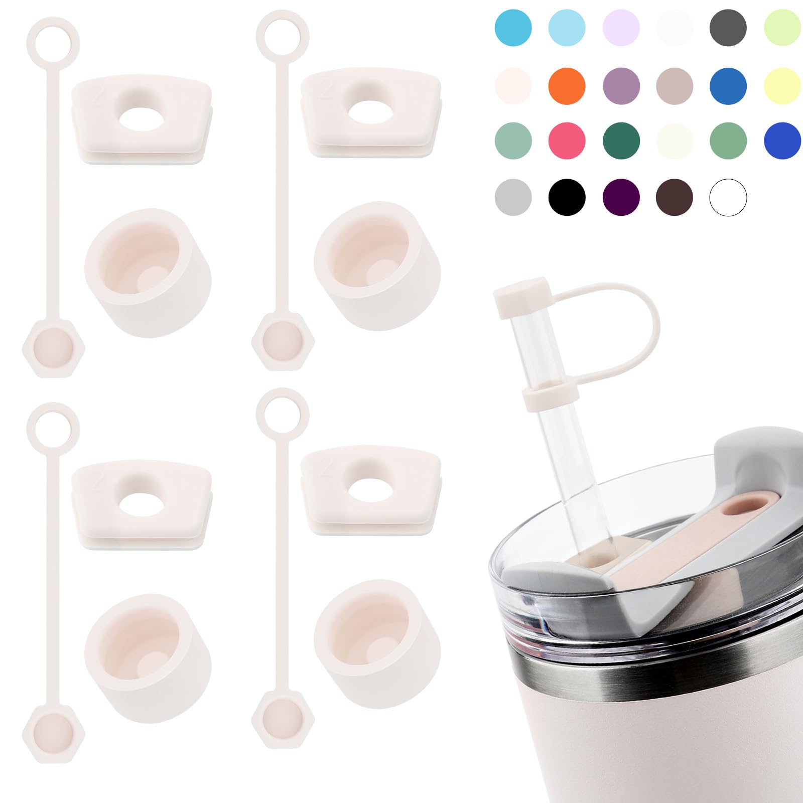 Silicone Spill Stopper Set Compatible With Stanley Cup 2.0 30Oz & 40Oz With Straw Cover (Set Of 4, Rose Quartz)