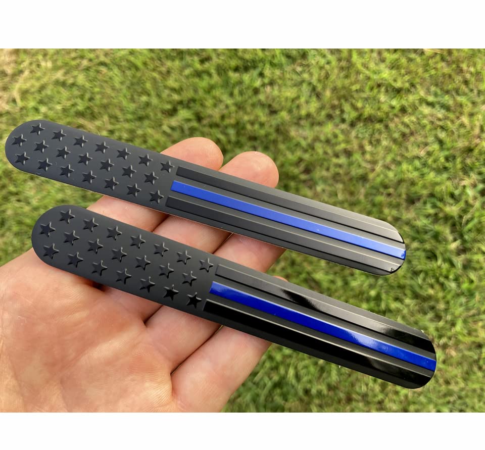 Everhitch Usa American Metal Flag Auto Fender Emblem For Cars Trucks 2-Pack (6X1, Black With Blue Line)