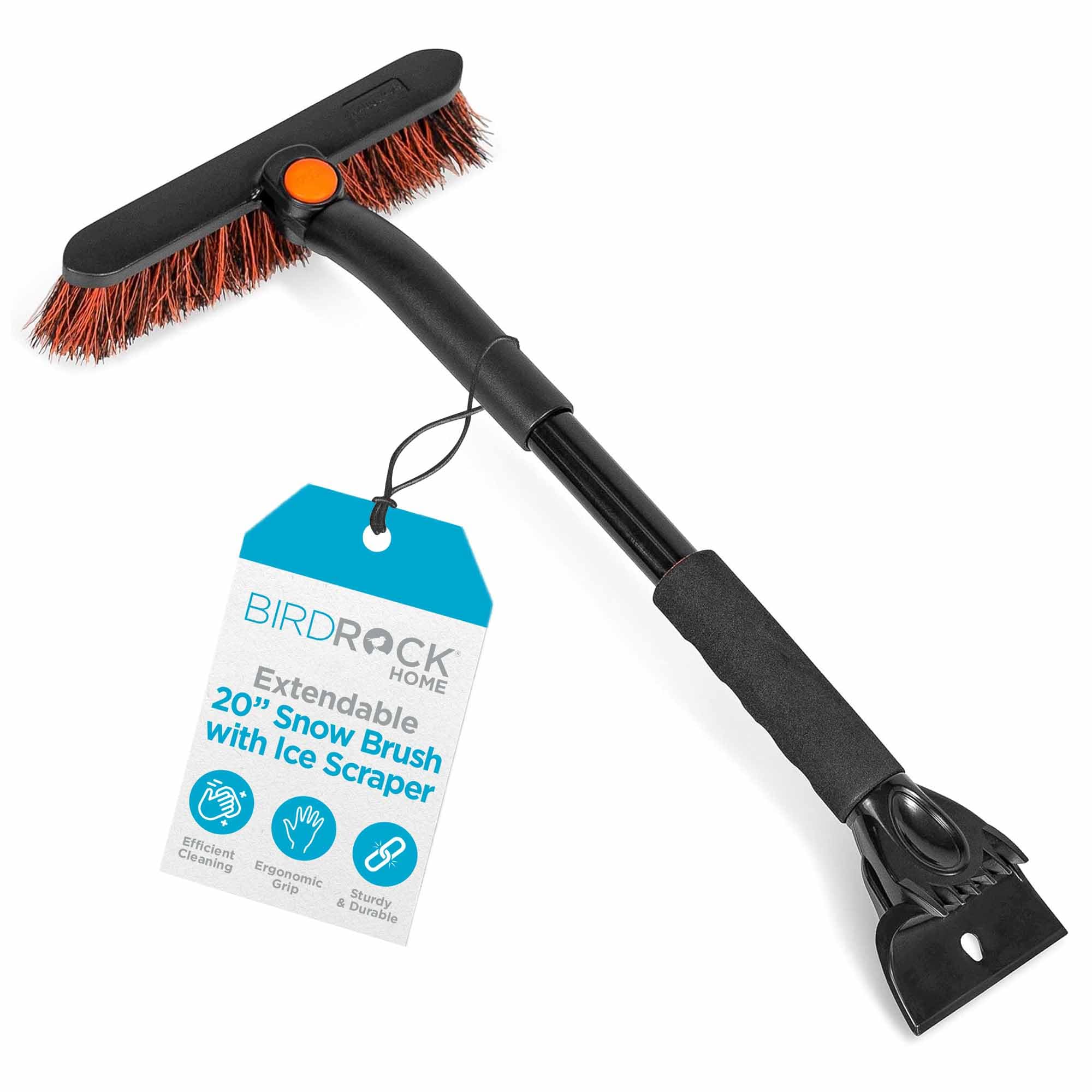 BIRDROCK HOME 20    Snow Brush w/Ice Scraper for Car | 9.5    Wide Bristle Brush, Lightweight, Extendable w/Pivoting Head | Ergo