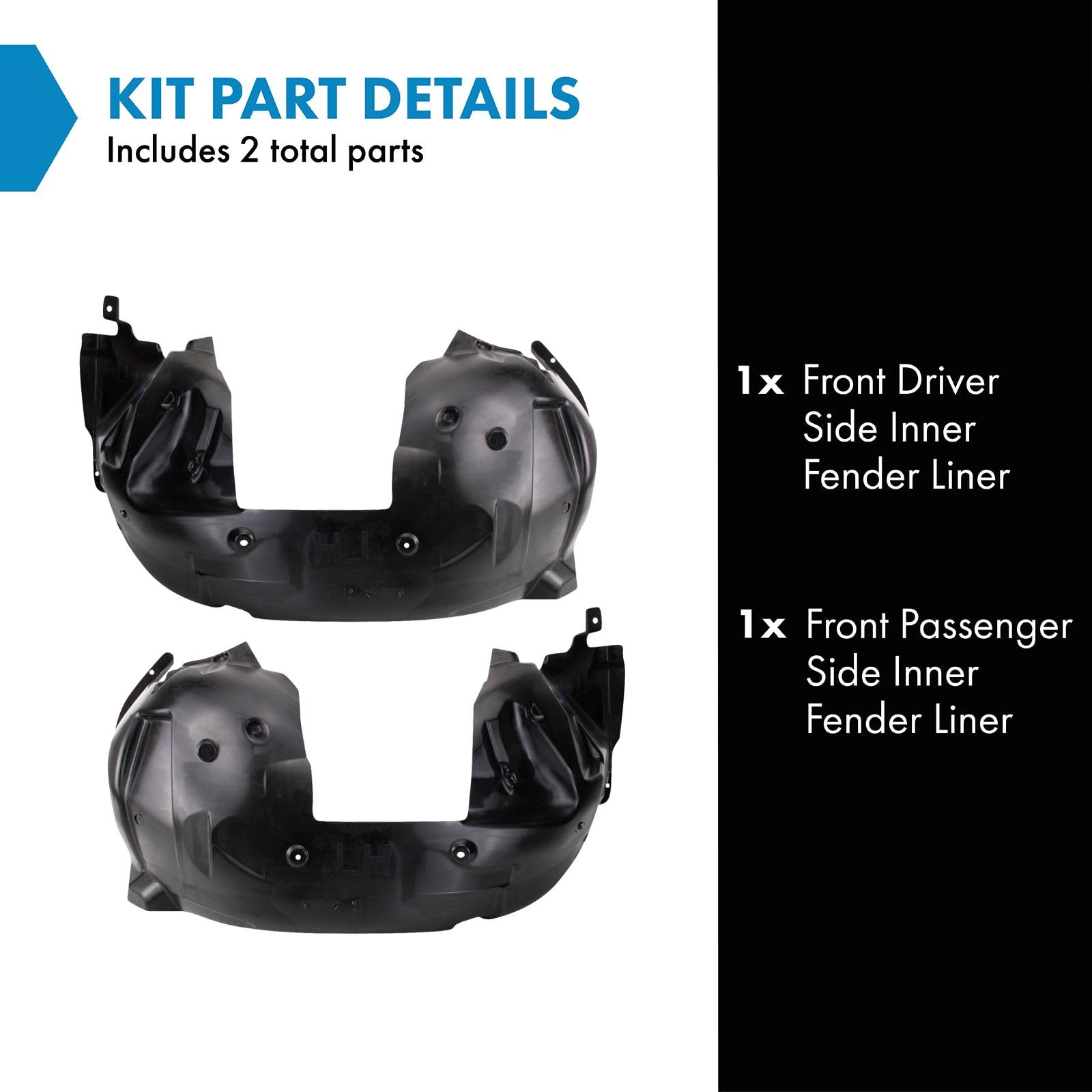 Trq Front Inner Fender Liner Set Compatible With 2015-2017 Ford Mustang Fo1248165 Fo1249165