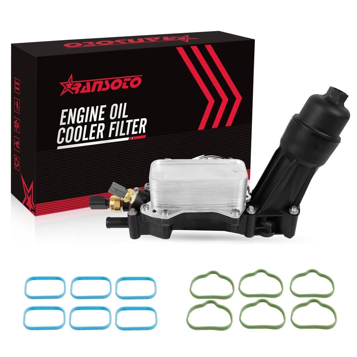 RANSOTO Engine Oil Cooler With Oil Filter Housing Adapter Compatible With 2014 2015 2016 2017 Chrysler 200 300, Dodge Avenger Jo