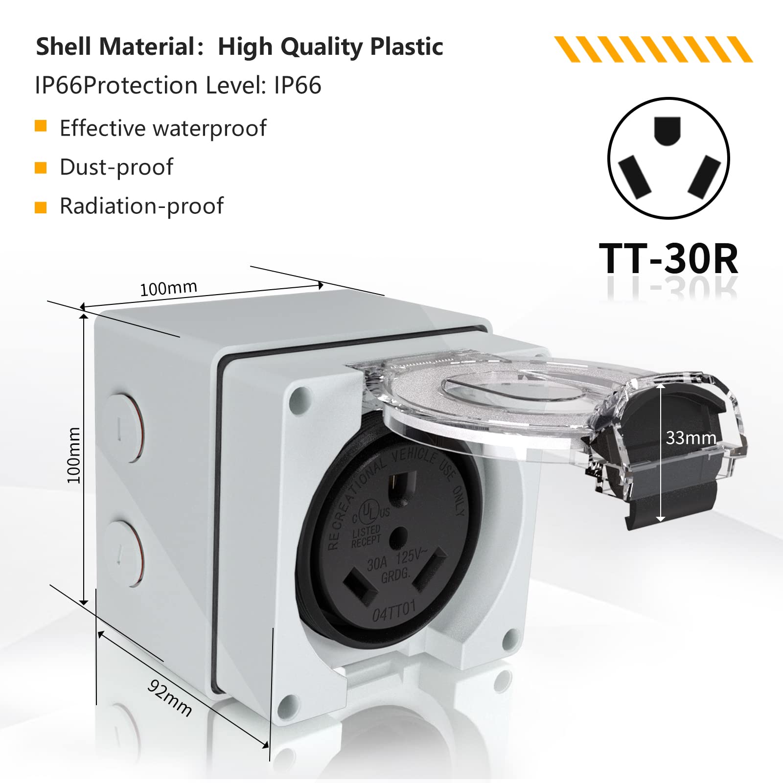 Starelo 30Amp Rv Power Outlet Box,Nema Tt-30R Receptacle 125Volt,Outdoor Dustproof And Weatherproof For Rvs, Electric Vehicles,