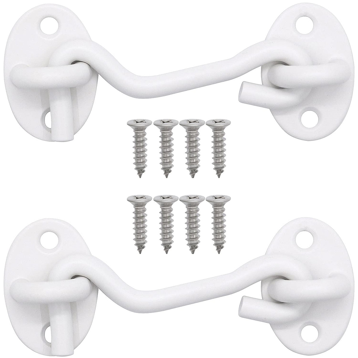 Qjzxuezhen 2Pcs 3 Inch Barn Door Lock, Cabin Hook Eye Latch Gate Door Swivel Window Door Hook With Mounting Screws (White)