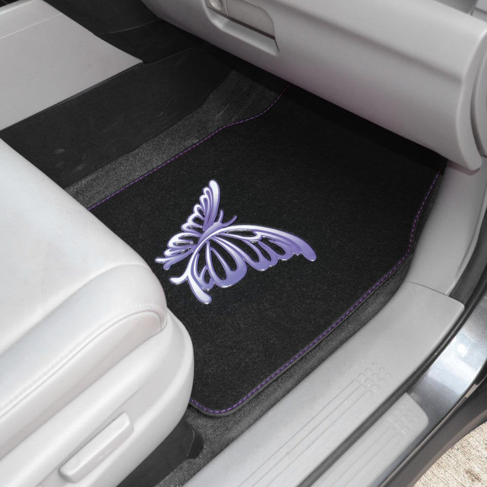 BDK Purple White Butterfly Design Carpet Car Floor Mats for Auto Van Truck SUV-4 Pieces Front & Rear Full Set with Rubber Backing-Universal Fit (MT-509-PP)