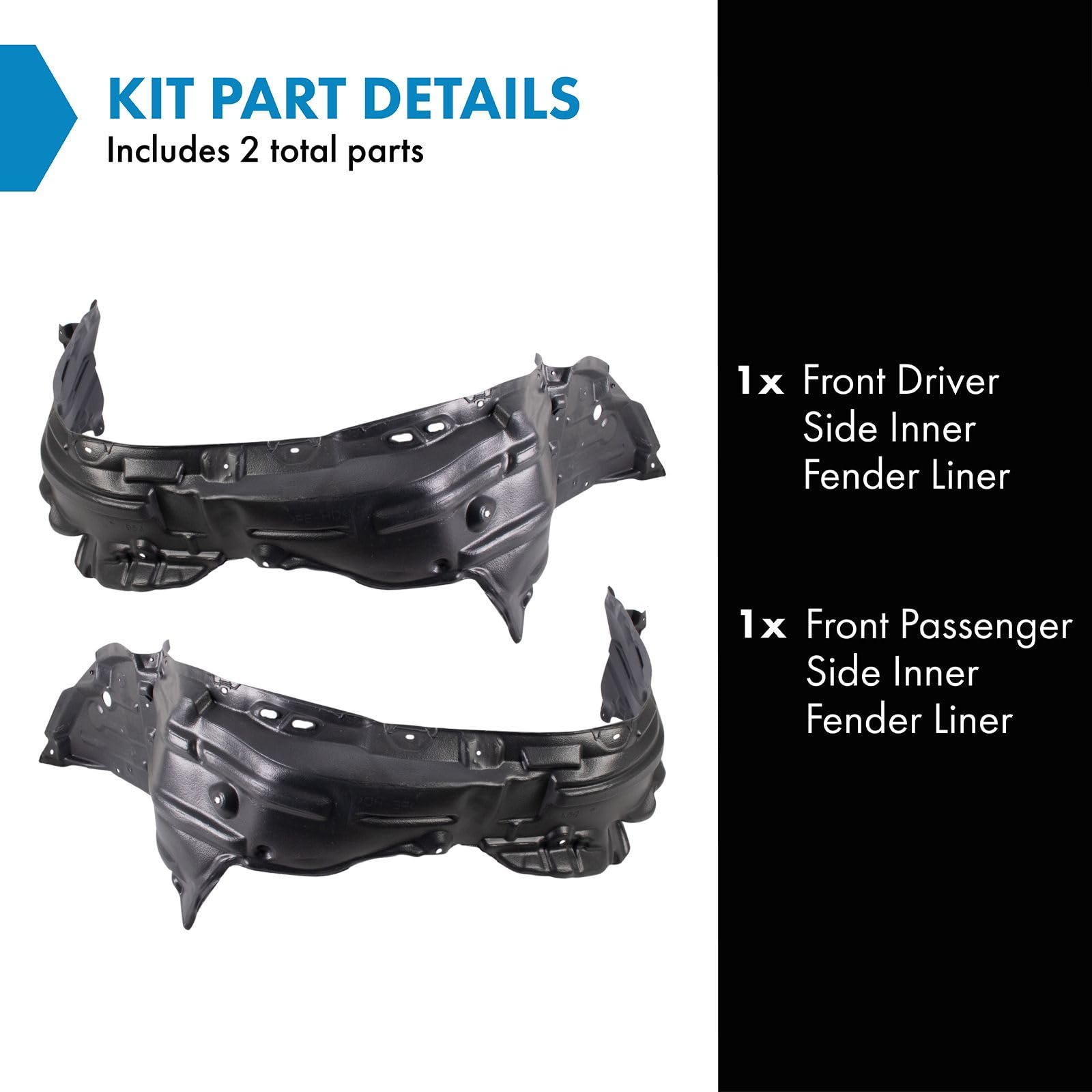 Trq Front Inner Fender Liner Set Compatible With 2016-2018 Toyota Prius To1248207 To1249207