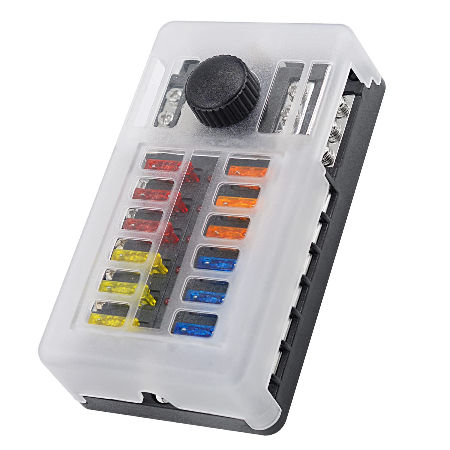 12 Volt Fuse Block, Marine Boat Fuse Block Waterproof 12 Way Automotive Fuse Box With 12 Ground Negative Busbar [100 Amp Max] [A