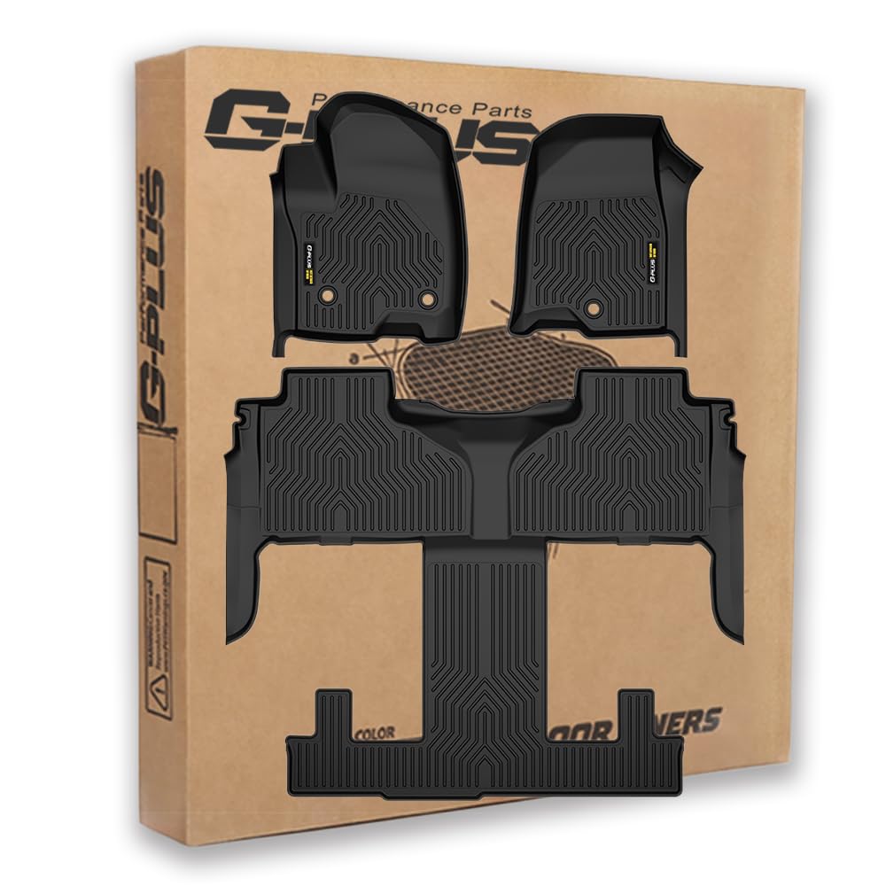 G-PLUS Floor Mats Compatible with 2021-2023 Chevy Tahoe GMC Yukon w/ 2nd Row Bucket Seats TPE Floor Liners 3 Piece Black All Wea