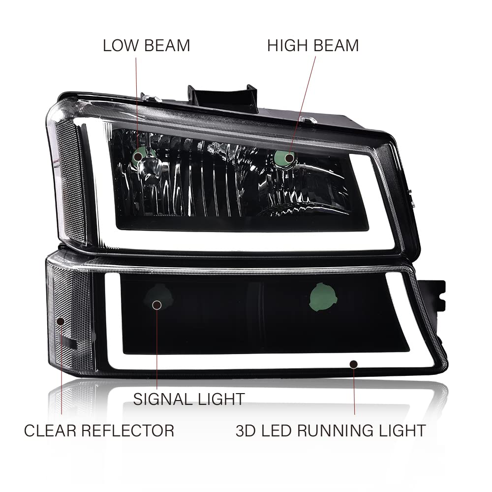 Pit66 Led Drl Headlight Assembly Compatible With 2003-2006 Chevy Silverado 1500 2500 3500 Hd Model/ 03-06 Avalanche 1500 2500(Fi