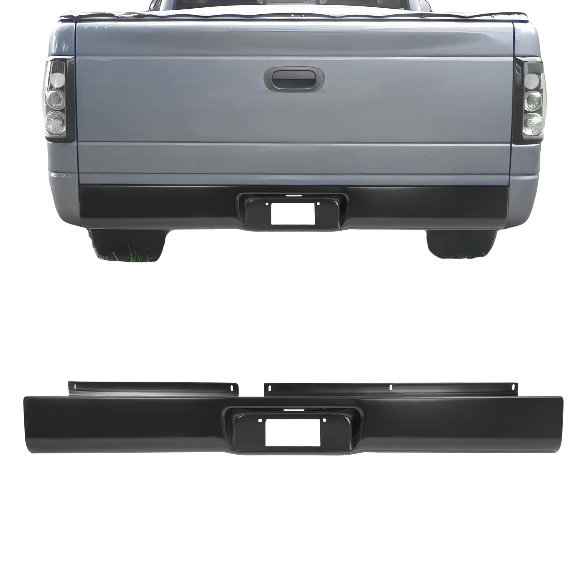 KUAFU Rear Bumper Roll Pan Compatible with 1997-2004 Dodge Dakota Rear Rollpan With Plate Box Steel Electrophoresis Black