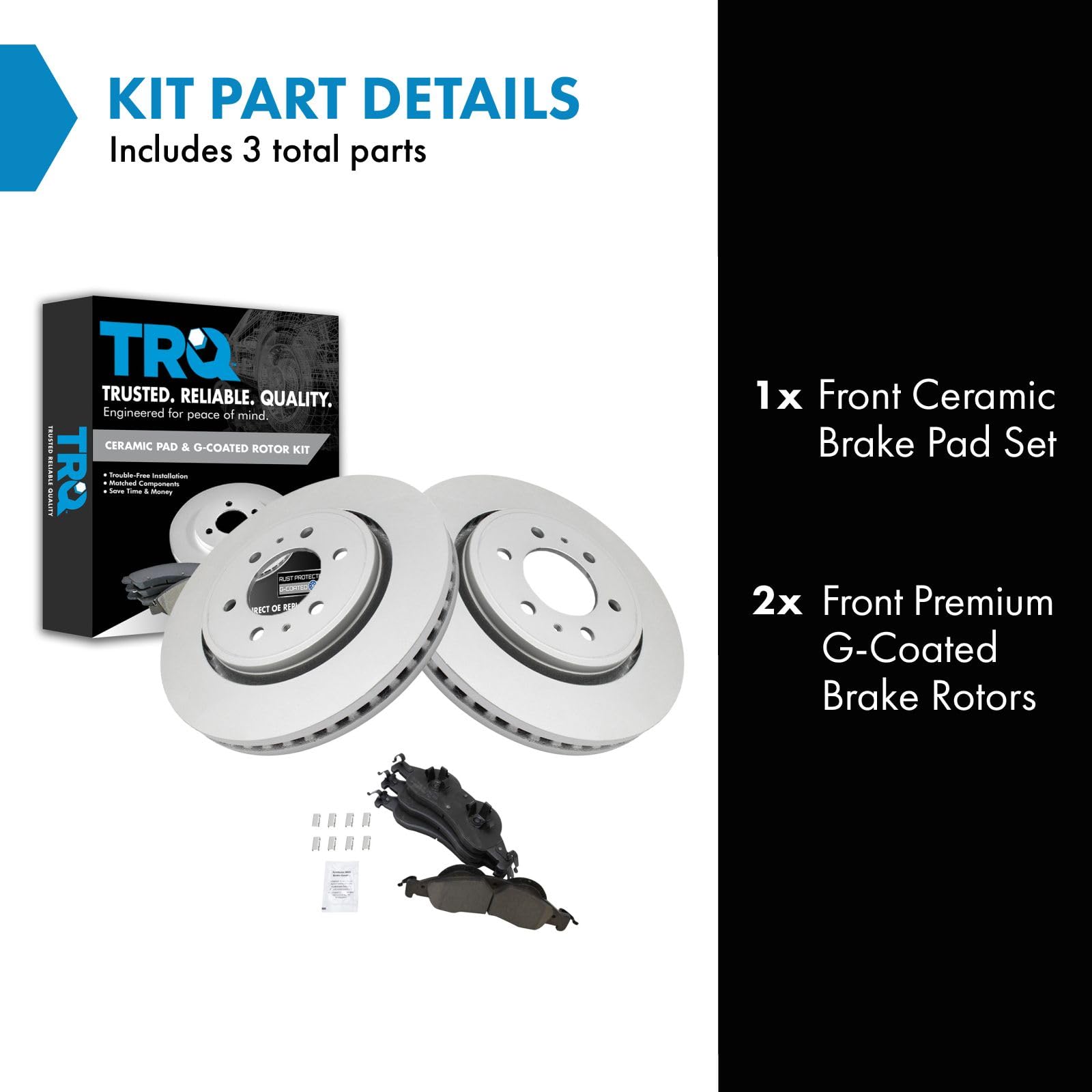 Trq Front Brake Pad & Rotor Kit Brake Pads Brake Rotor Ceramic Vented Premium G-Coated Compatible With 2007-2009 Ford Expedition