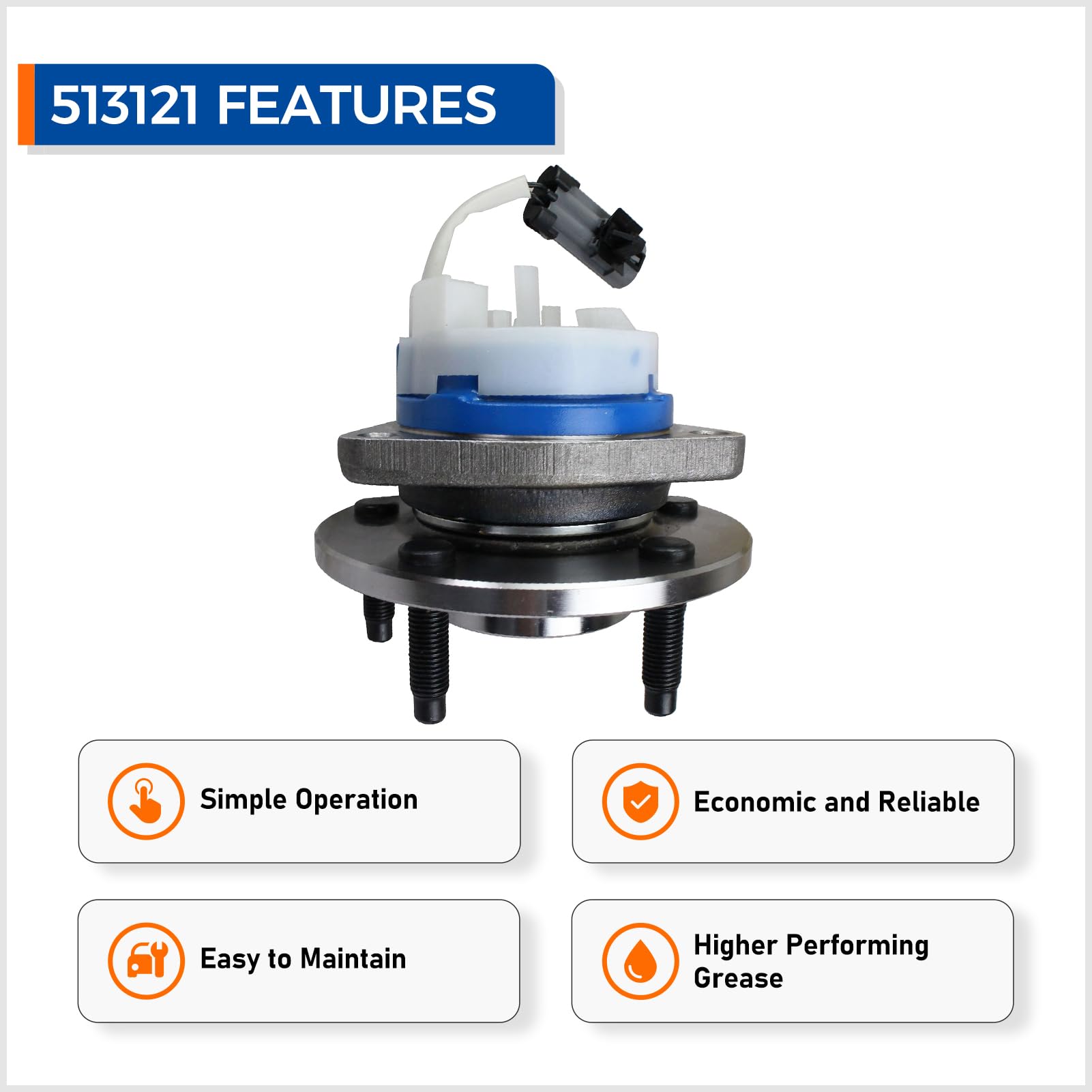 Macel 513121 Front Wheel Hub Bearing Assembly Compatible With Chevy Impala Monte Carlo, Cadillac Dts Eldorado Seville, Buick Century, Pontiac Grand Prix Bonneville 5 Lug W/Abs