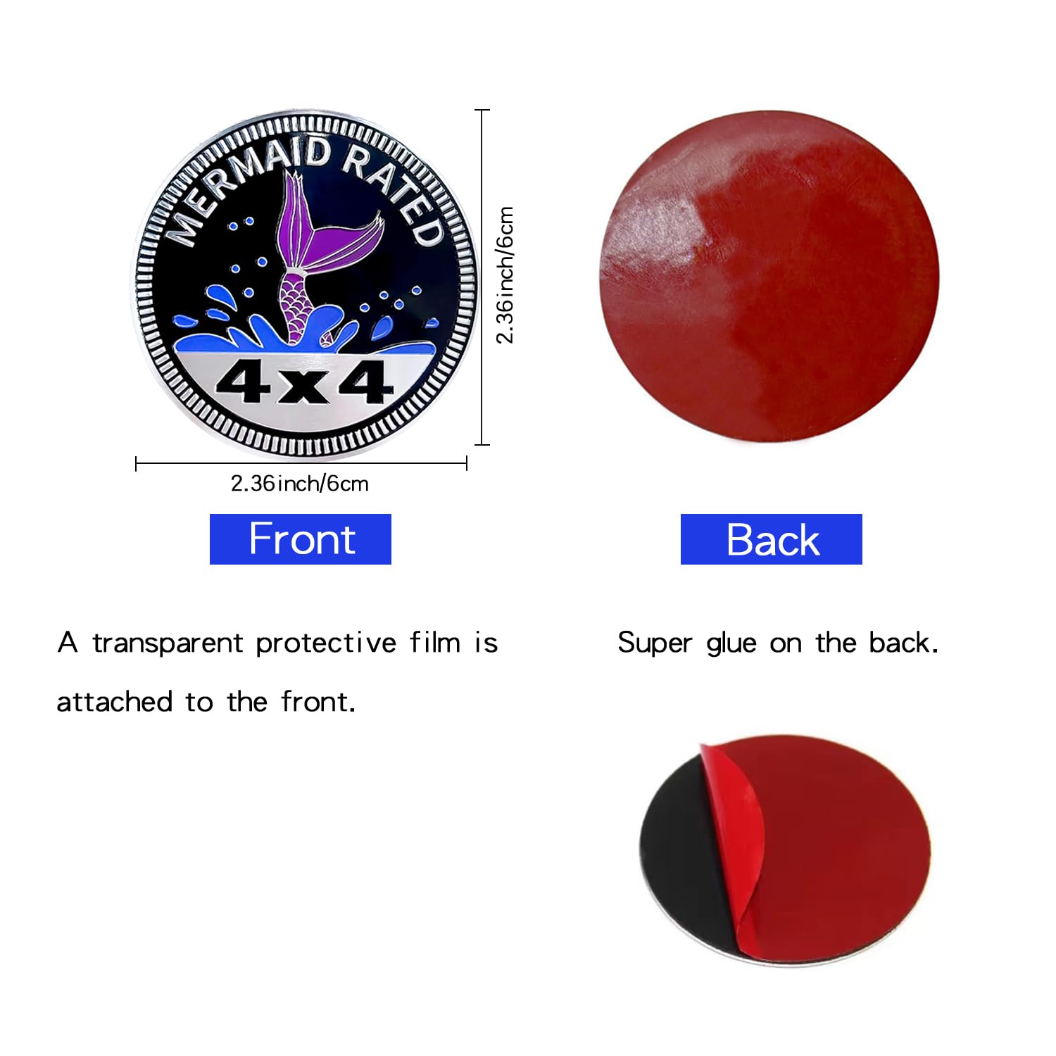 2 Pcs Mermaid Badge Rated Car Emblem, 4 X 4 Metal Automotive Badge, 3D Round Metal Car Badges Emblems, Car Badge Decals Stickers