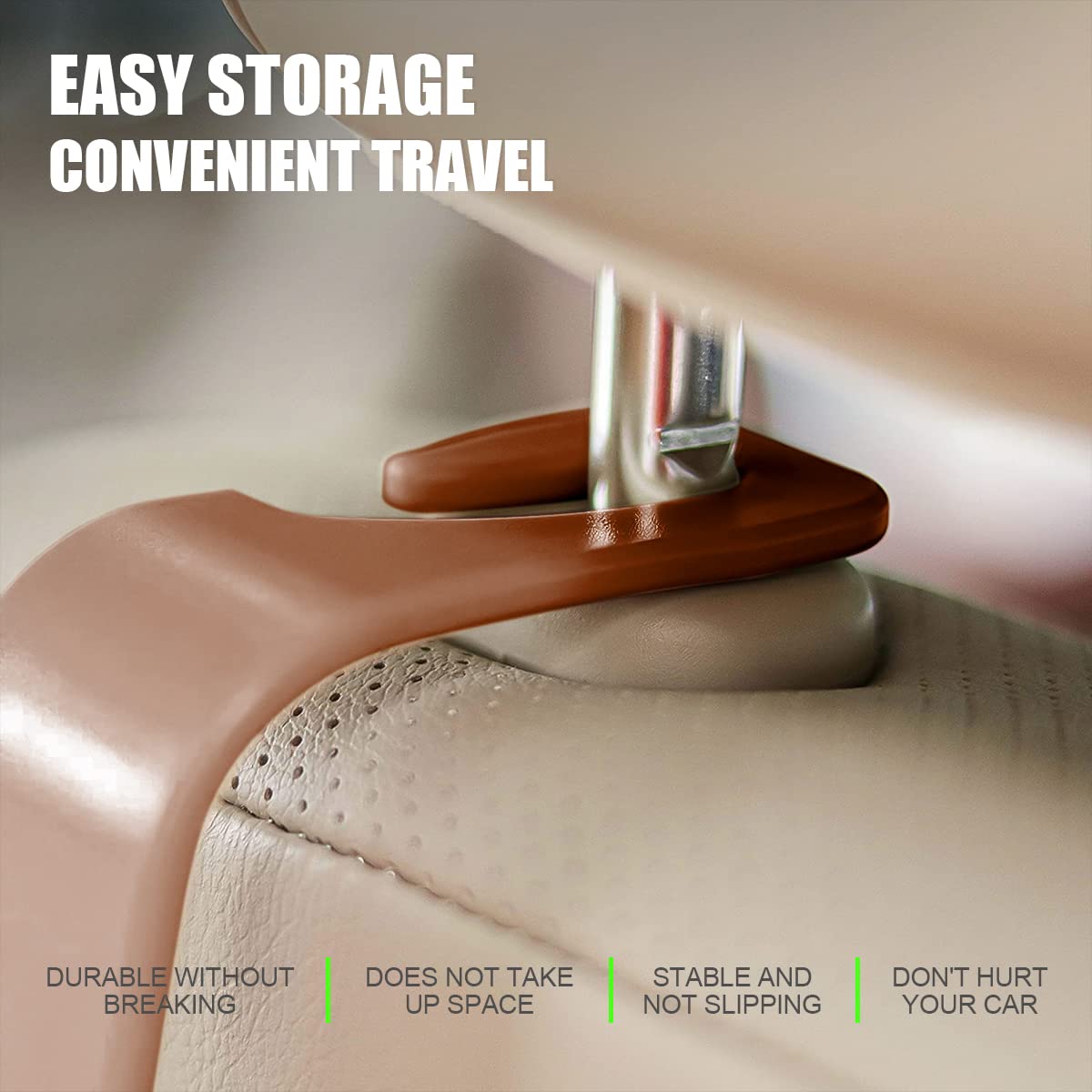 4Pcs Car Back Seat Headrest Hooks, Rear Car Seat Storage Headrest Hanger Holder Hooks Organizer, Universal Auto Interior Accessories For Bag Purse Handbag Cloth Coats Grocery (Brown)