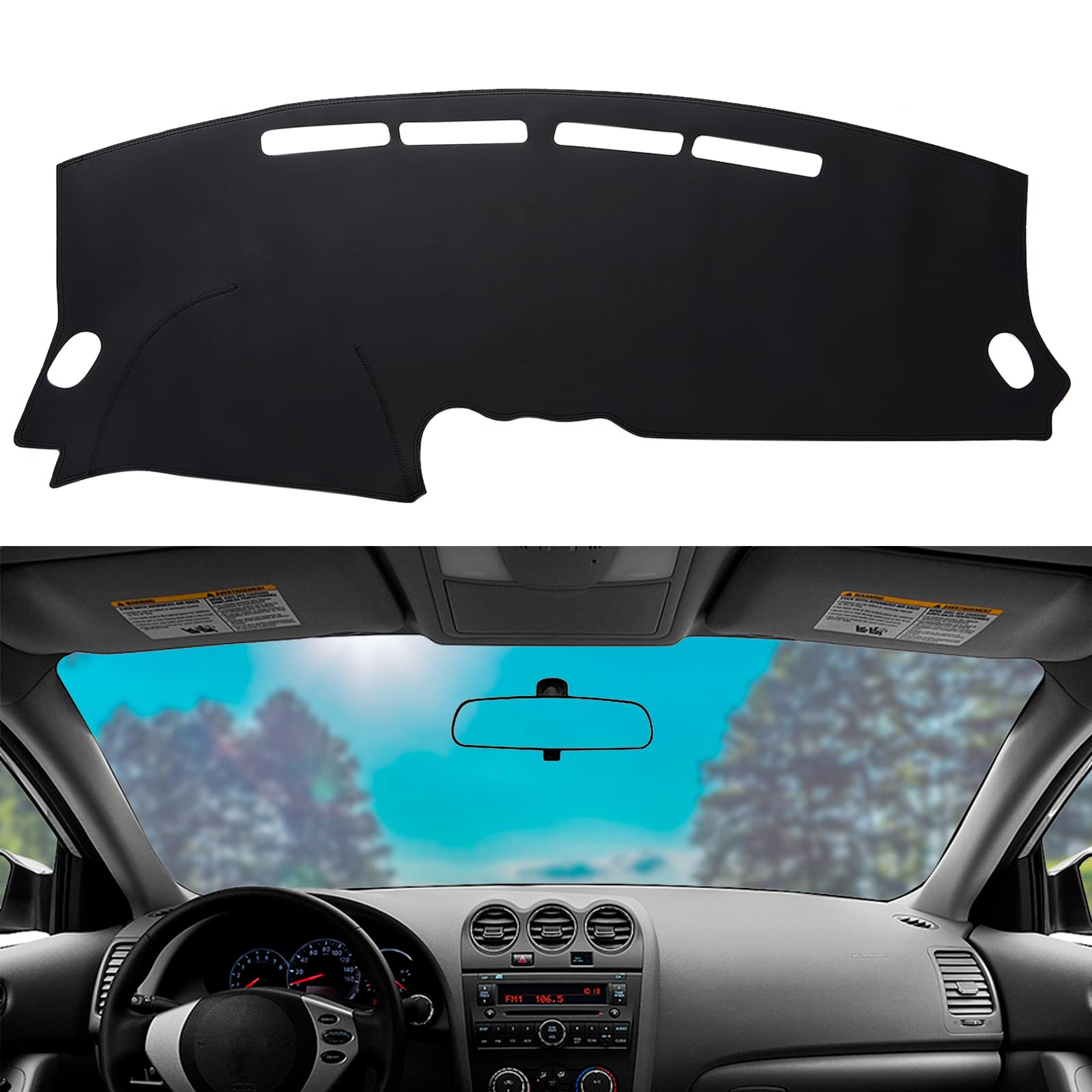 Dashboard Dash Mat Cover Leather Dashboard Pad Sun Protection Anti-Vertigo Mat Blanket Compatible for 2007-2012 Altima(Black)