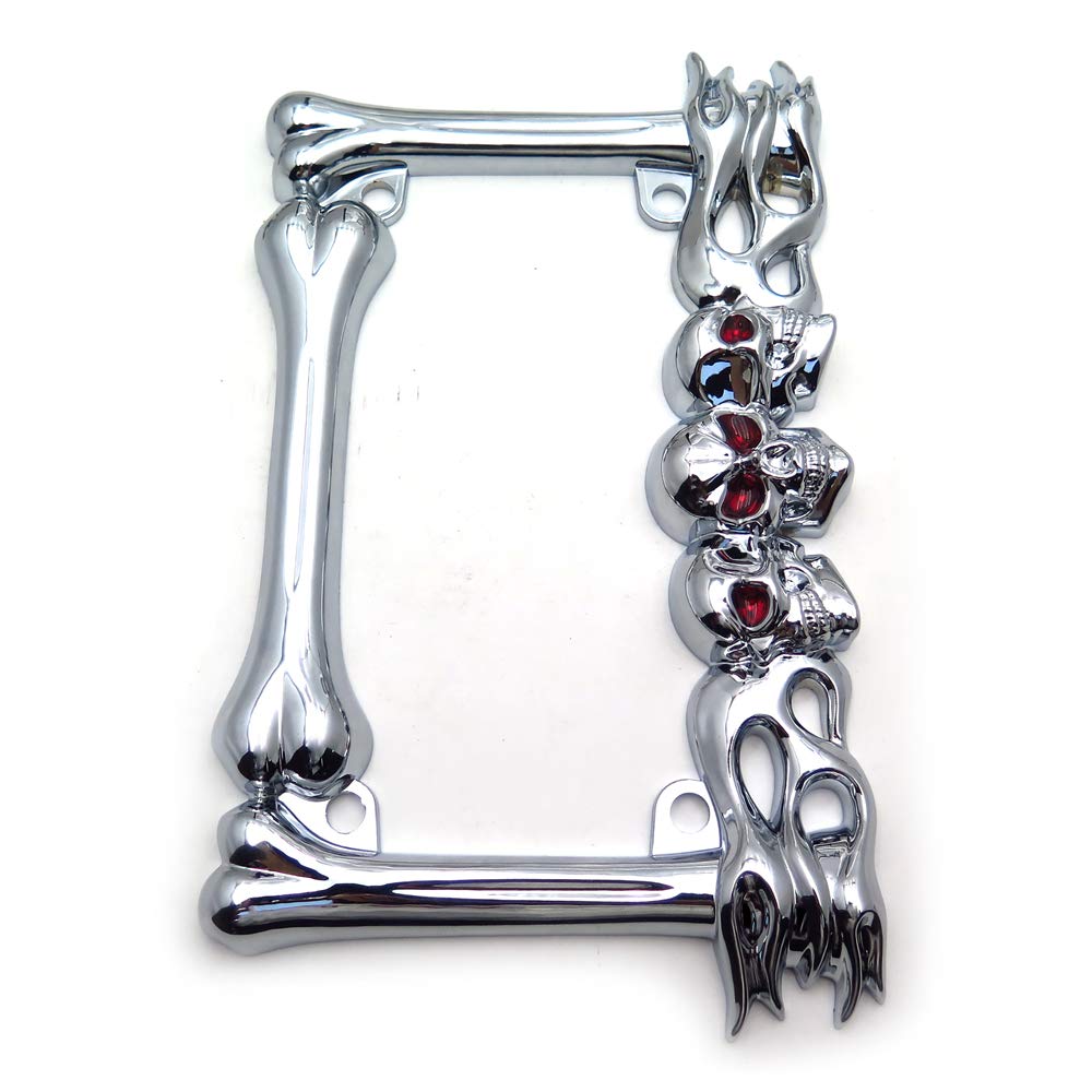 Httmt- Mt294-006-Cd- Cruiser Accessories Skull & Flame Motorcycle License Plate Frame (Chrome) Durable And Long Lasting.