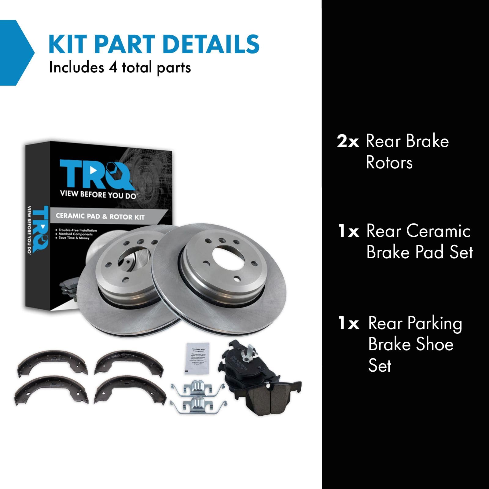 Trq Rear Brake Pad & Rotor Kit Brake Pads Brake Rotor Parking Brake Shoe Set Ceramic Compatible With 2004-2007 Bmw 525I 2008-201