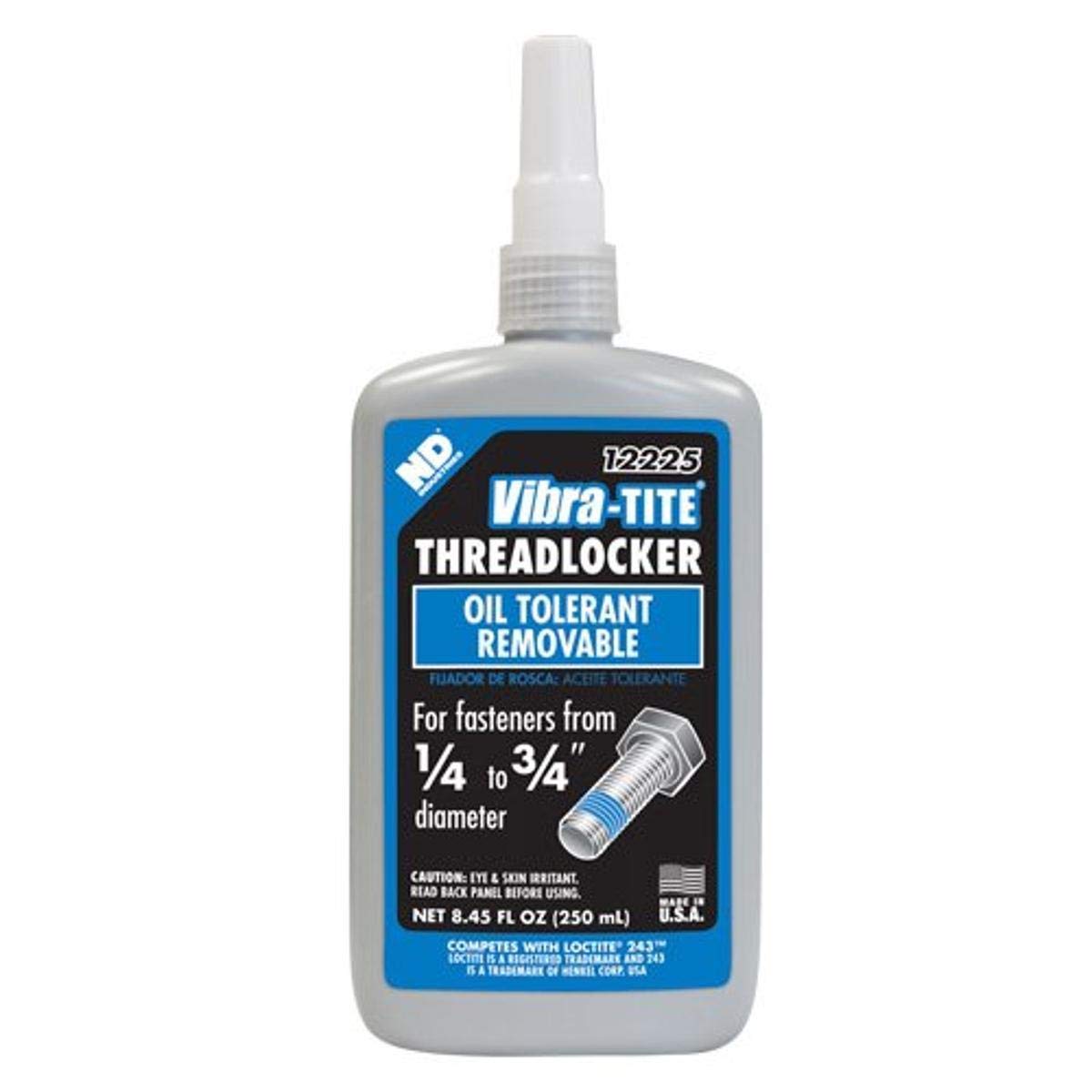 Vibra-Tite - 12225 122 Oil Tolerant Removable Anaerobic Threadlocker, 250 Ml Bottle, Blue