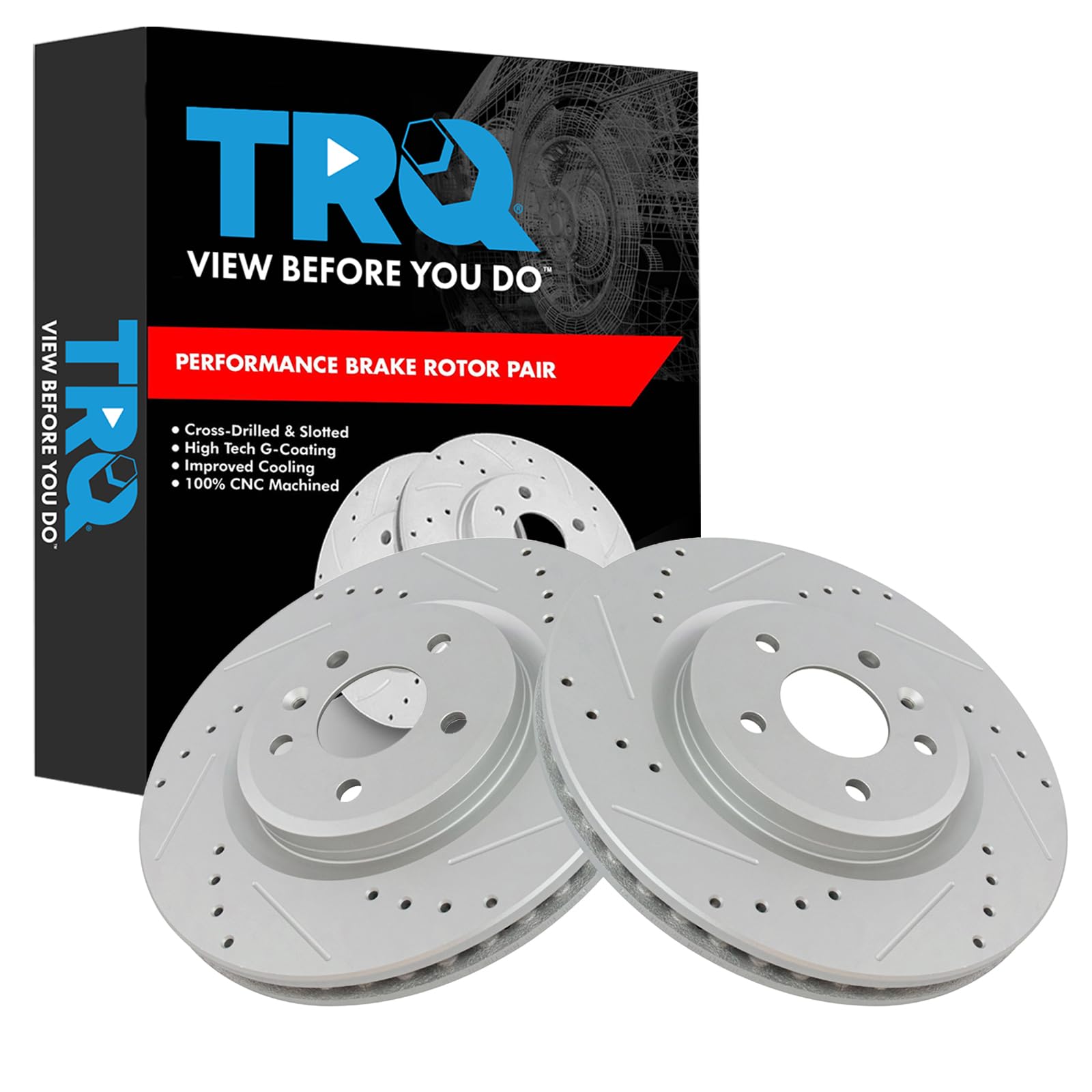 Trq Front Performance Brake Rotors Set Premium G-Coated Compatible With 2011-2019 Ford Explorer 2009-2019 Flex 2010-2019 Taurus