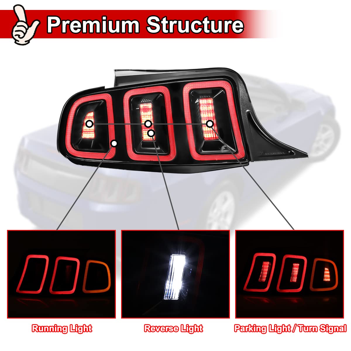 Nixon Offroad Tail Lights For Ford Mustang 2010-2014 Tail Lamps Led Rear Lights Car Rear Lamps Assembly Replacement 1Pair (Black