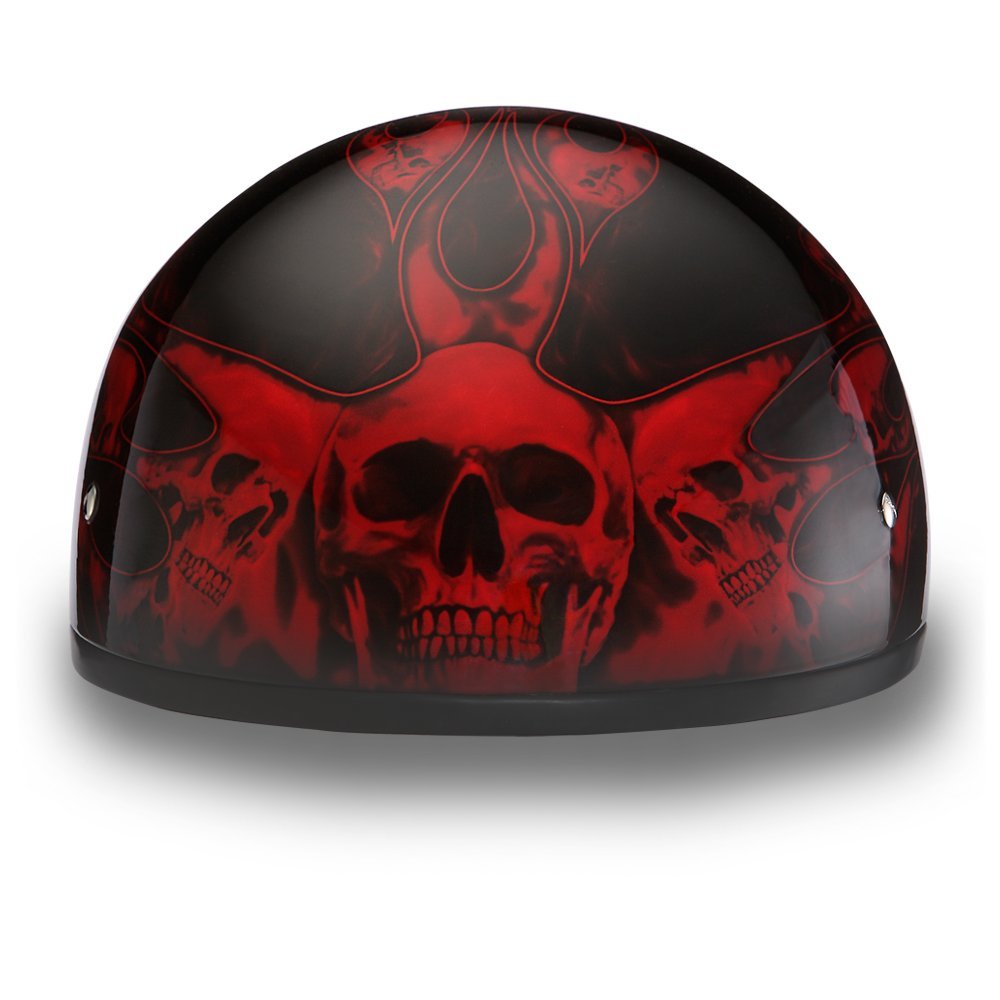 Daytona Helmets Motorcycle Half Helmet Skull Cap- Skull Flames Red 100% Dot Approved