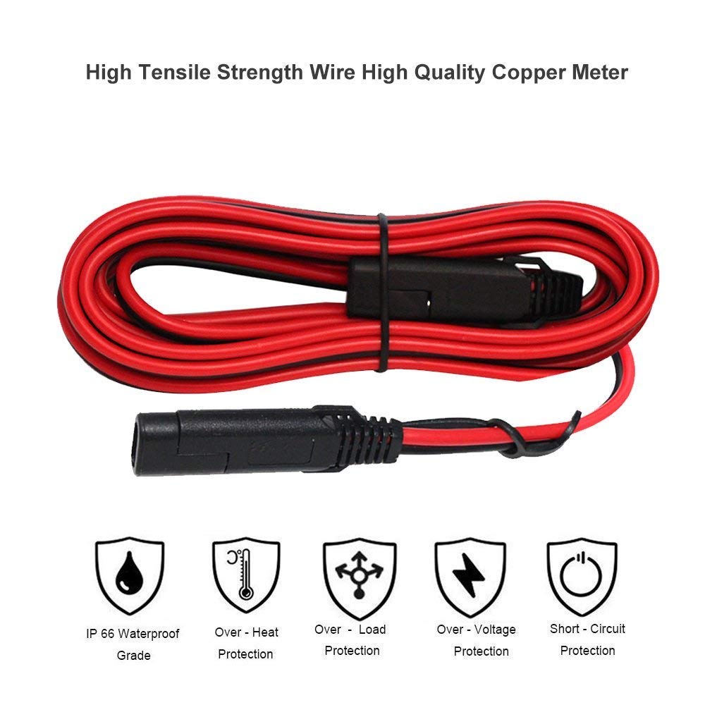 12FT SAE to SAE Extension Cable 16AWG- SAE Extension Cord, SAE 2Pin Bullet Quick Connect 16awg Heavy Duty Wire Harness with Wate
