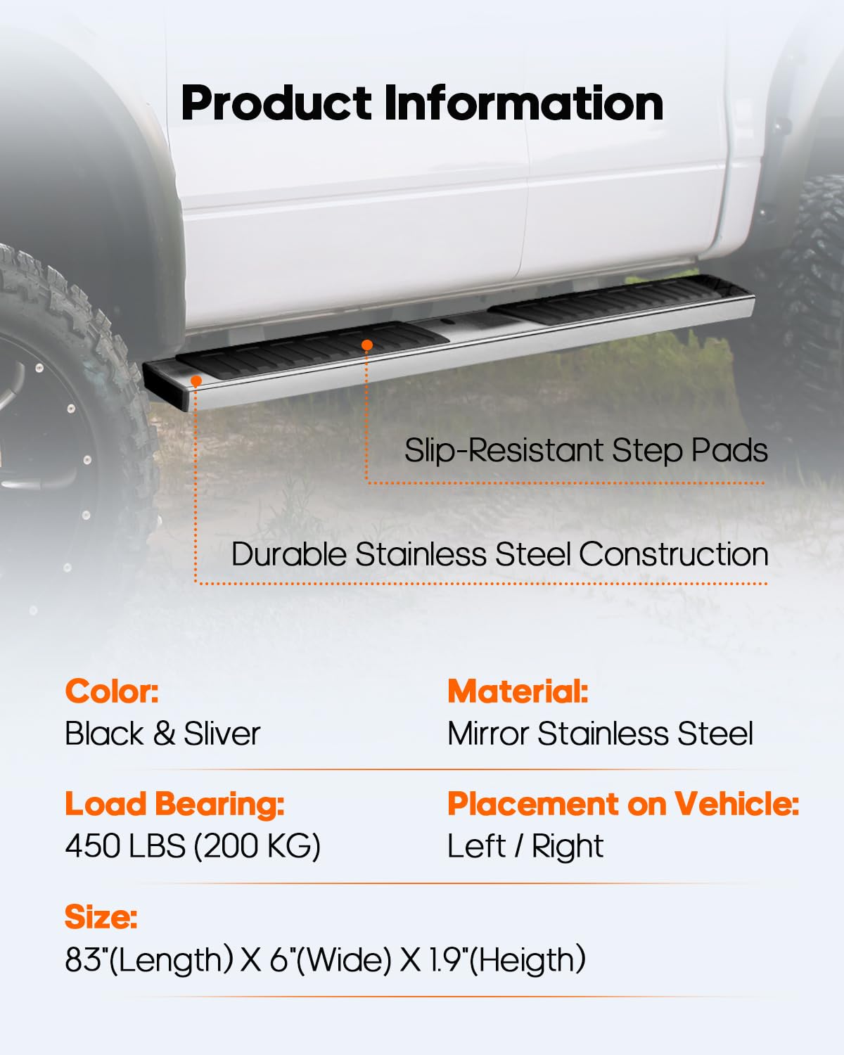 Ocpty 6 Inches Running Boards Compatible With 1999-2016 For Ford F-250 F-350 Crew Cab, Side Steps Nerf Bars Stainless Steel Silver