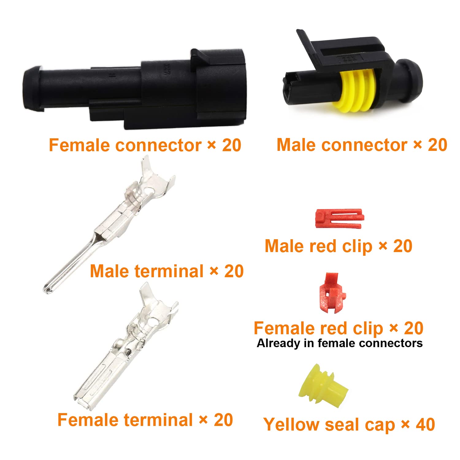 Twippo 20 Kits 1 Pin Connector Automotive Electrical Connectors Quick Connect 1 Pin Wire Connectors Waterproof Connector 1 Way W